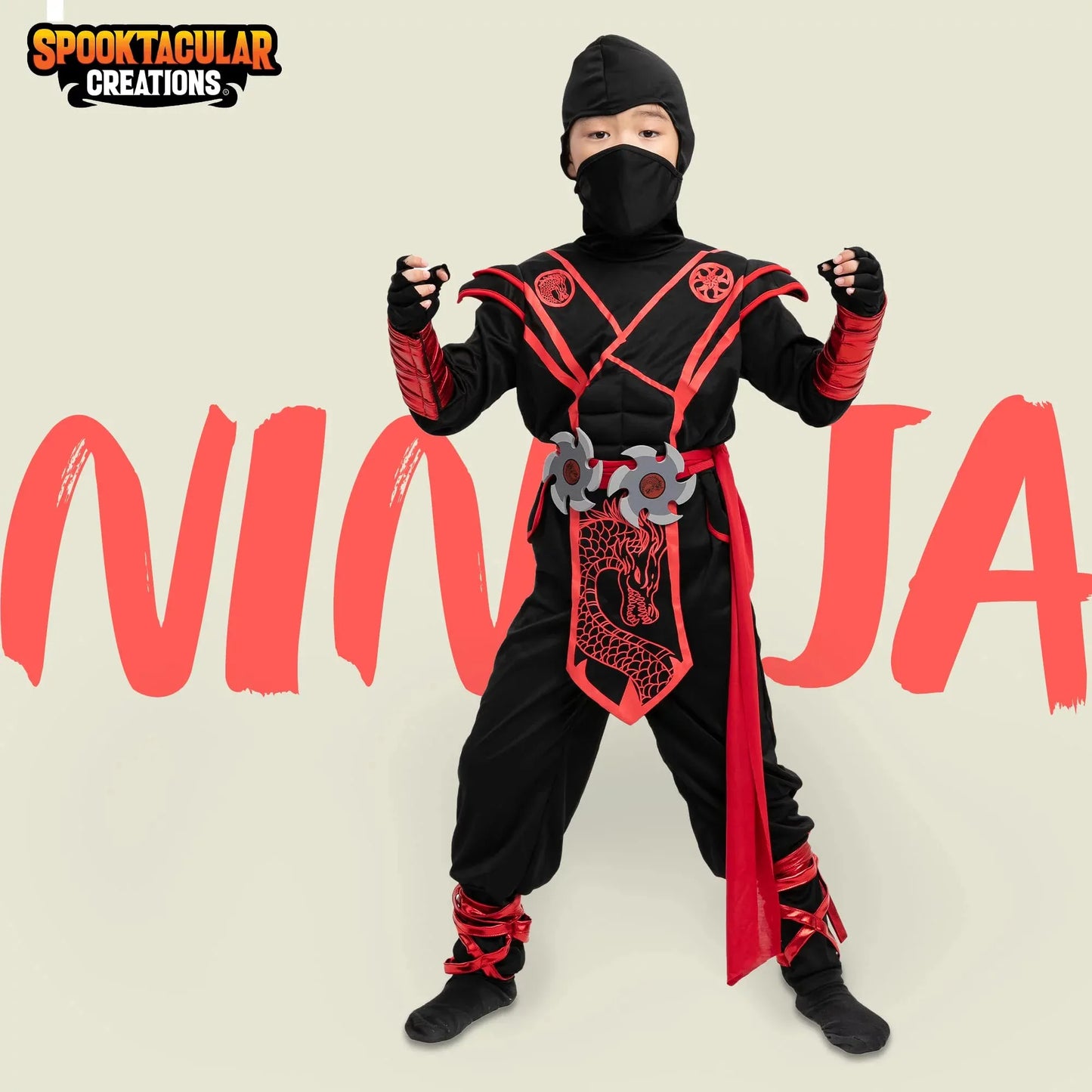 Syncfun Red Ninja Costume for Kids Halloween Dress Up Party Outfit Set, L