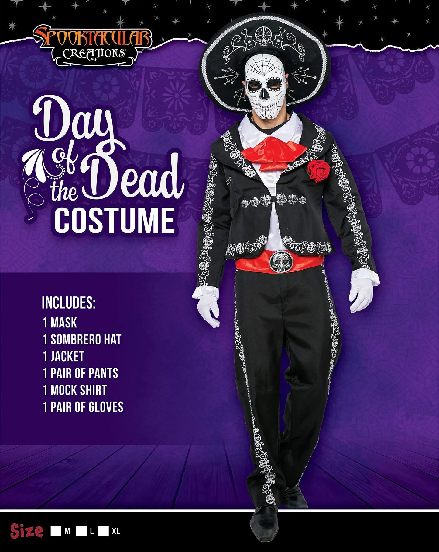 Syncfun Men Day of The Dead Mariachi Senor Costume Set, Dia Muertos Halloween Costume for Adult Dress Up Party