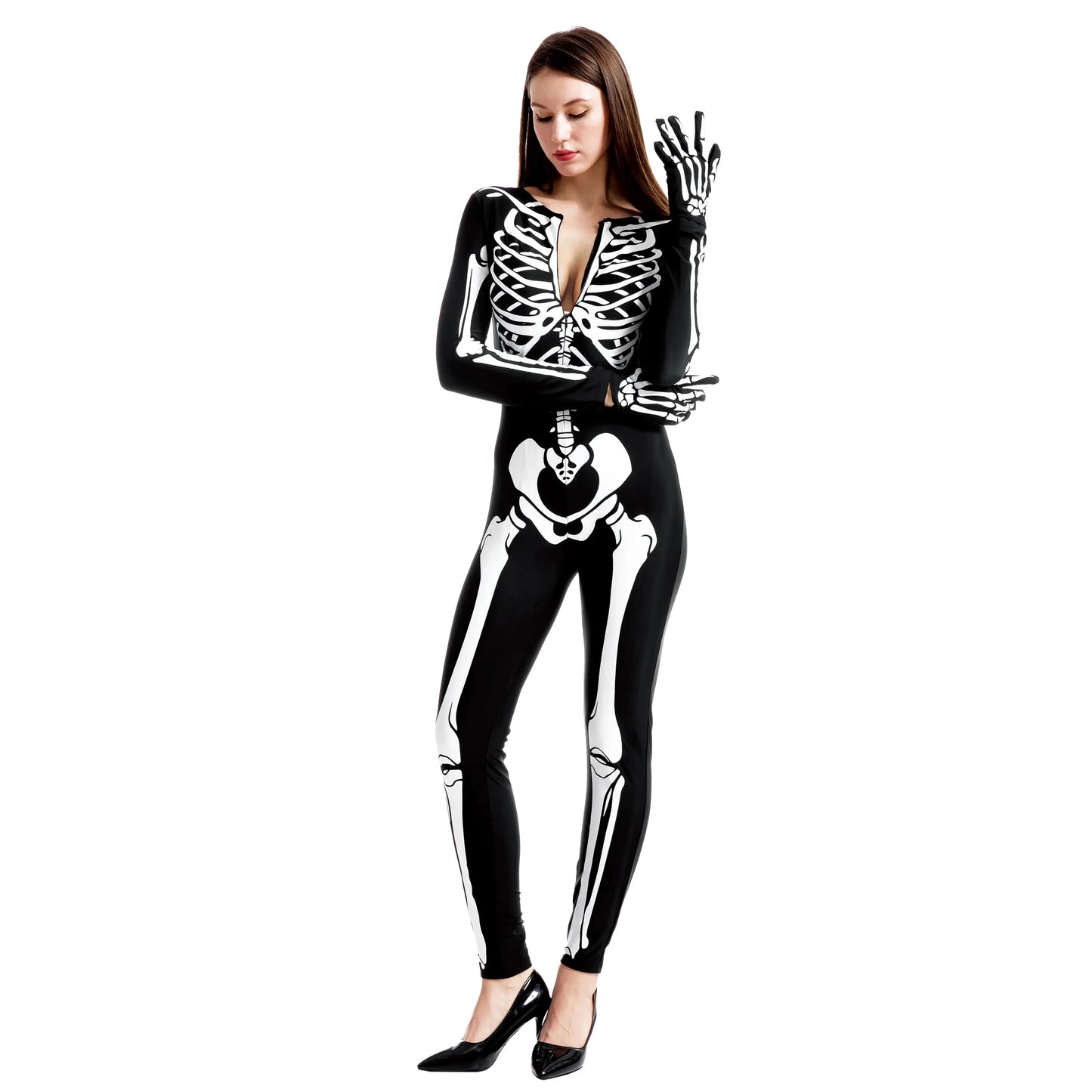 Syncfun Glow in the Dark Skeleton Costume for Adults Women Halloween Dress Up Party Role Playing Cosplay