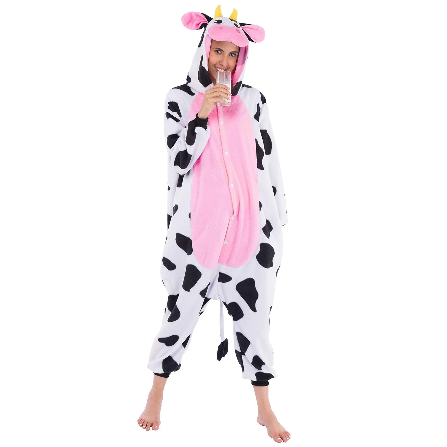 Syncfun Adult Pajamas Plush jumpsuit One Piece Cow Costume for Halloween Party Dress Up