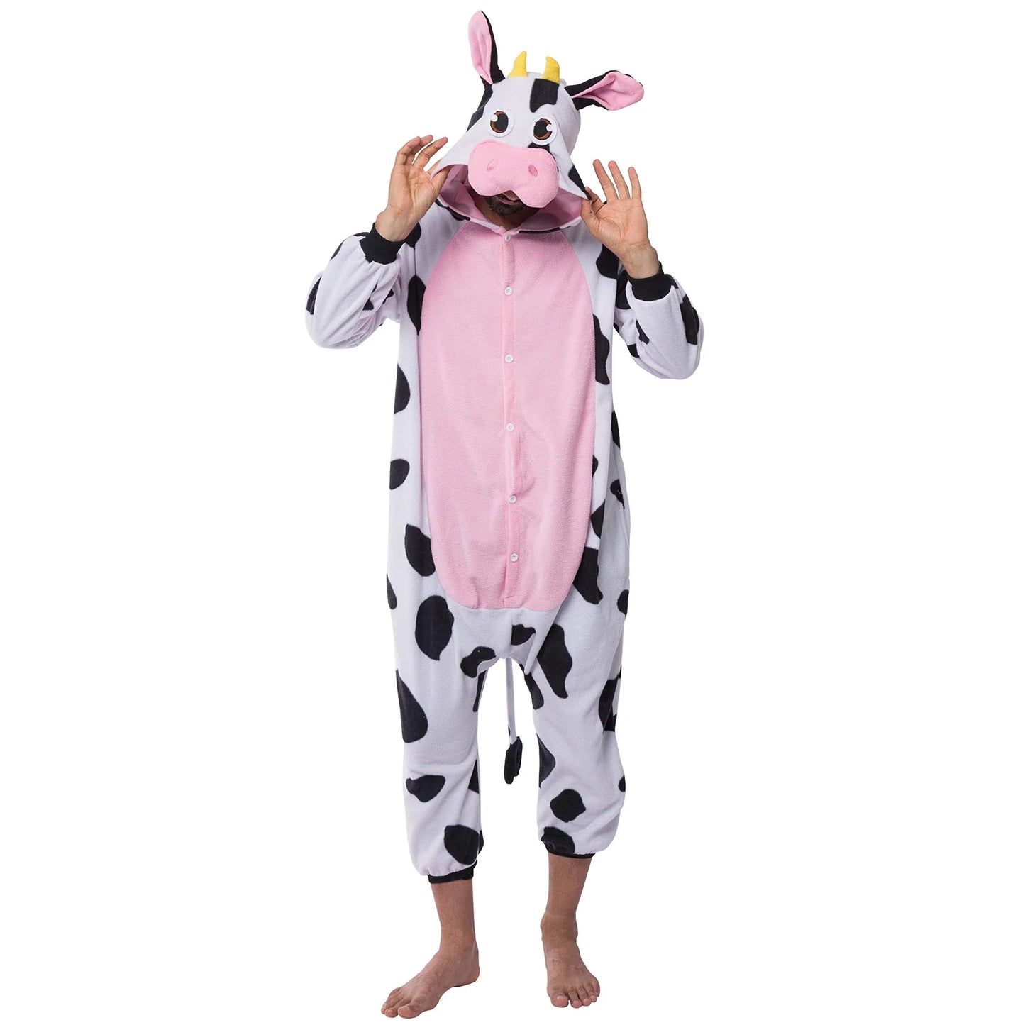 Syncfun Adult Pajamas Plush jumpsuit One Piece Cow Costume for Halloween Party Dress Up