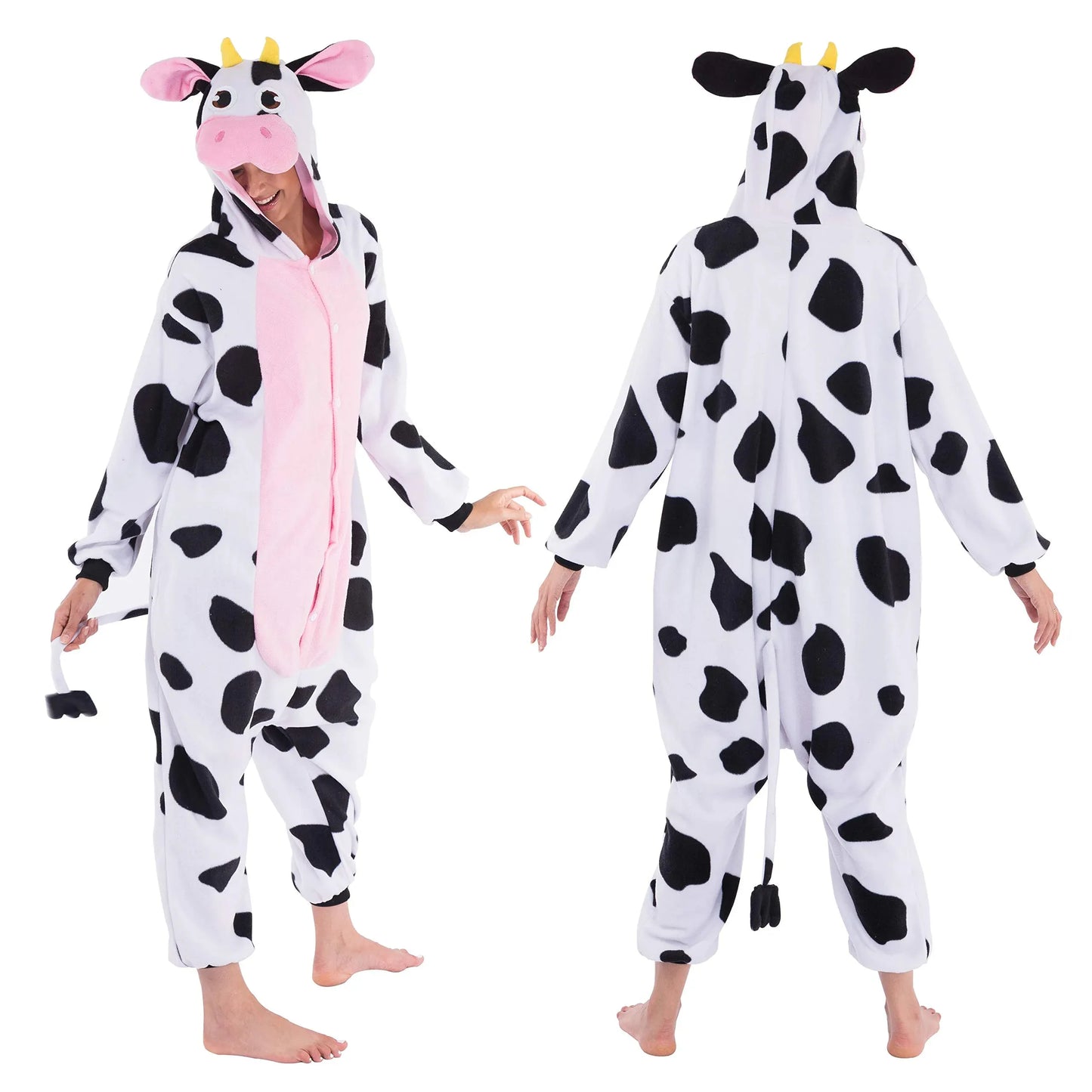 Syncfun Adult Pajamas Plush jumpsuit One Piece Cow Costume for Halloween Party Dress Up