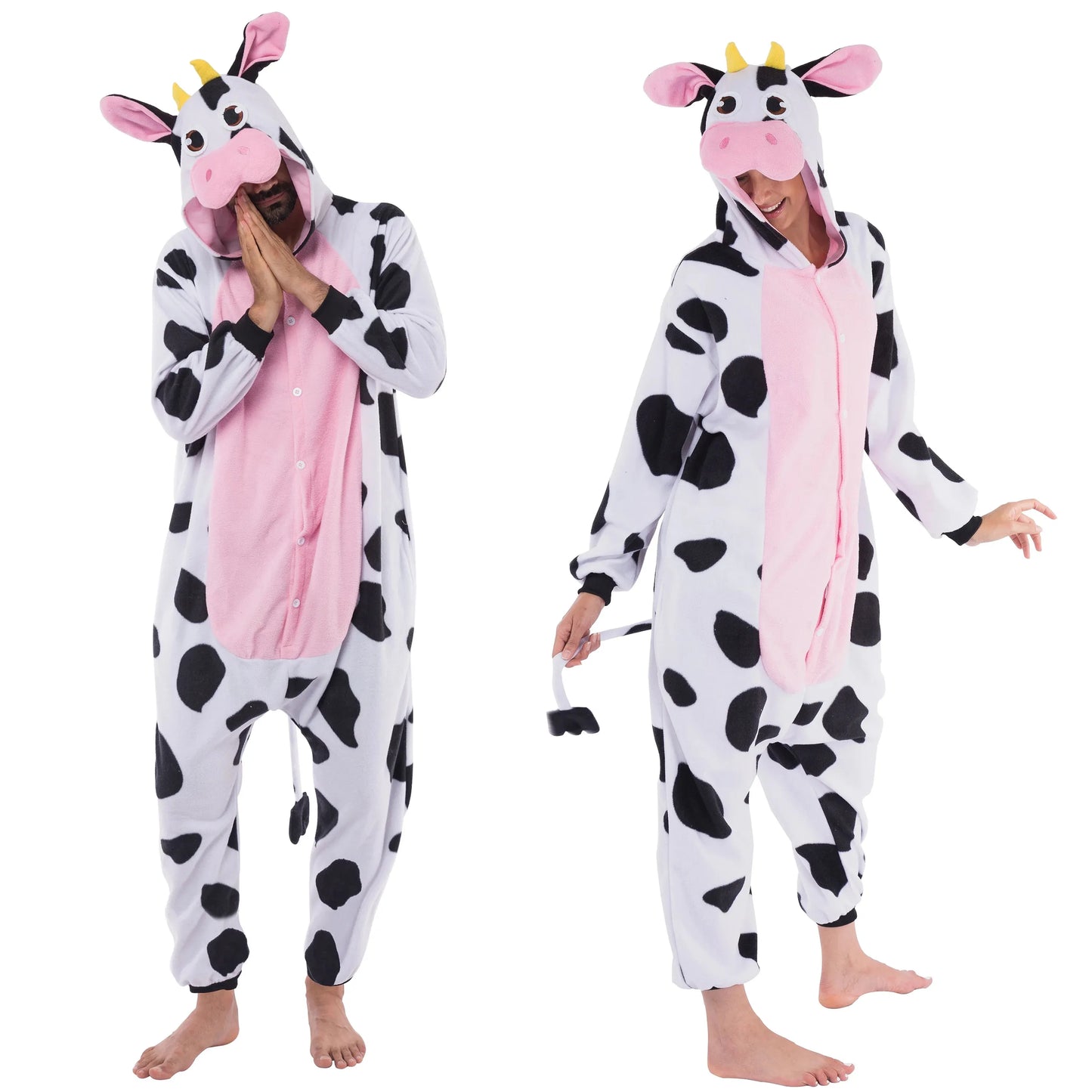 Syncfun Adult Pajamas Plush jumpsuit One Piece Cow Costume for Halloween Party Dress Up