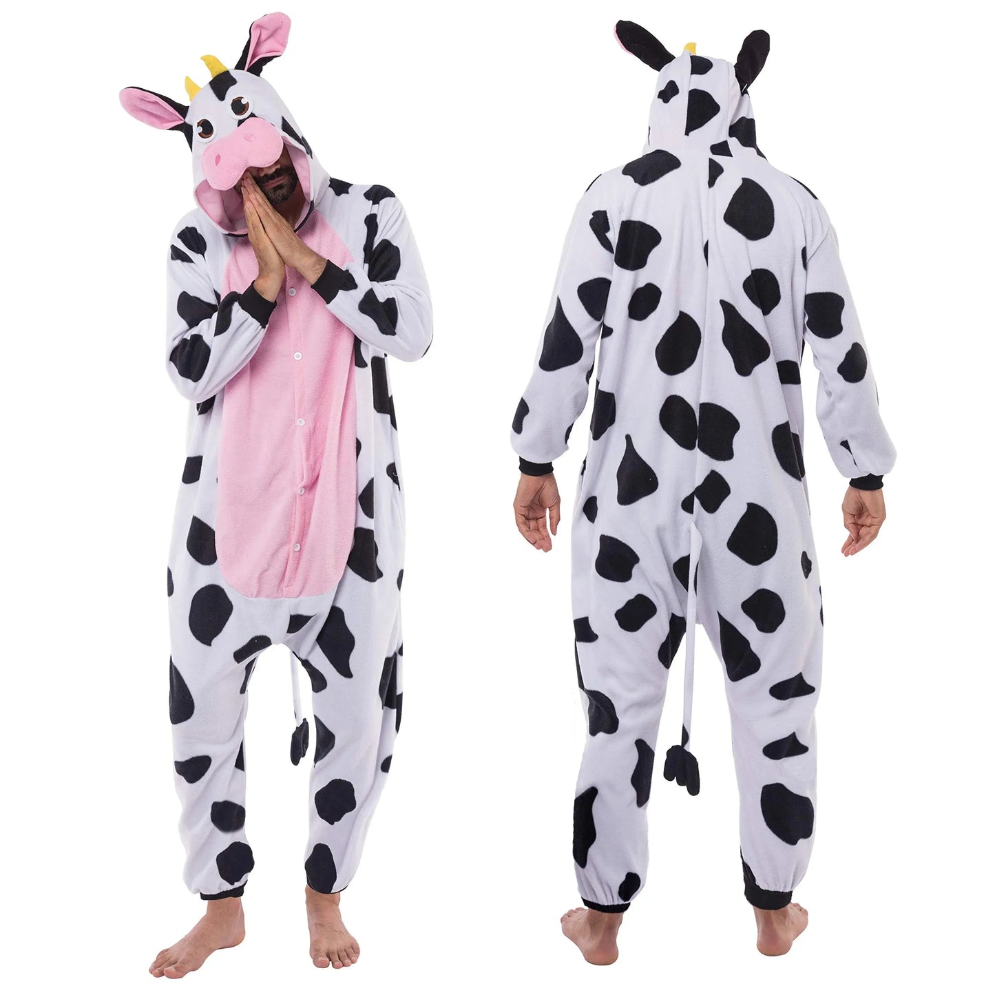 Syncfun Adult Pajamas Plush jumpsuit One Piece Cow Costume for Halloween Party Dress Up