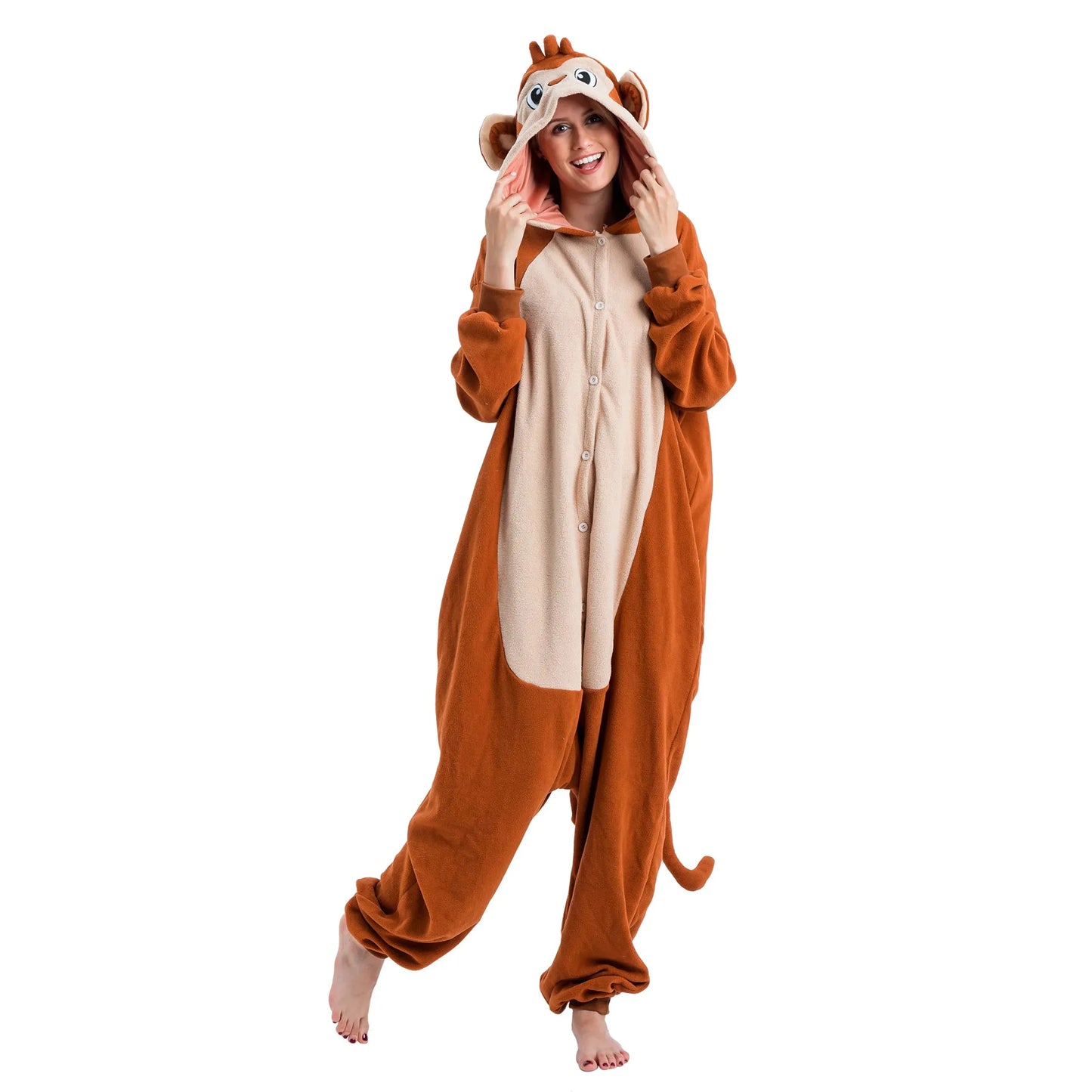 Syncfun Adult Pajamas Plush jumpsuit One Piece Monkey Animal Costume for Halloween Animal Themed Party Dress Up Role Playing Cosplay