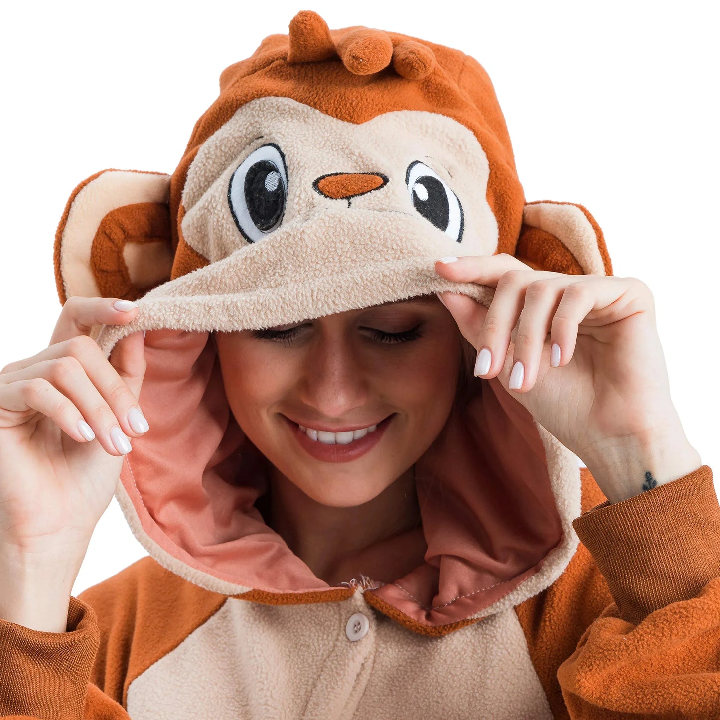 Syncfun Adult Pajamas Plush jumpsuit One Piece Monkey Animal Costume for Halloween Animal Themed Party Dress Up Role Playing Cosplay