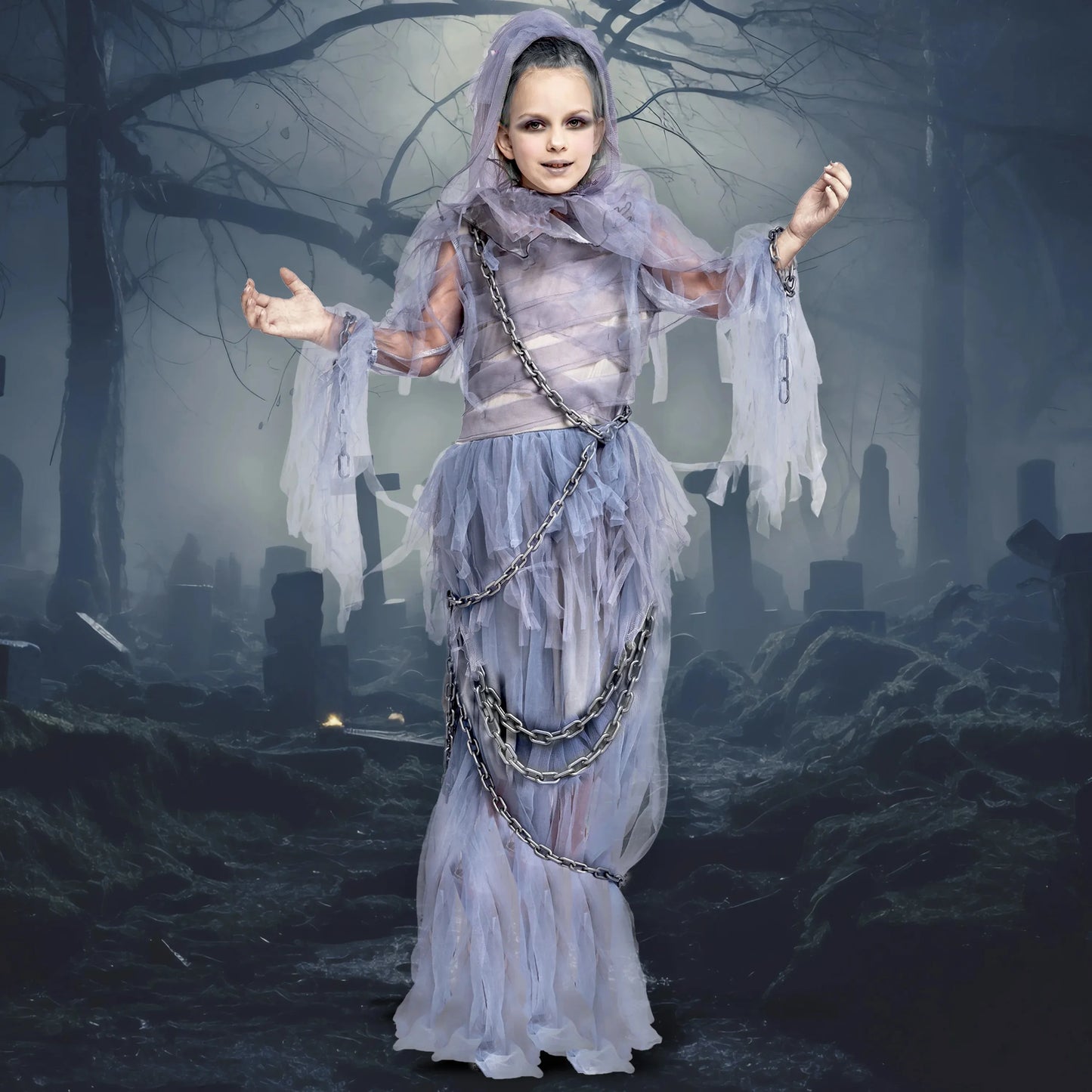 Syncfun Haunting Beauty Ghost Girl Costume, Scary Ghost Dress Midnight Costume for Halloween Dress Up Party Role Playing Cosplay