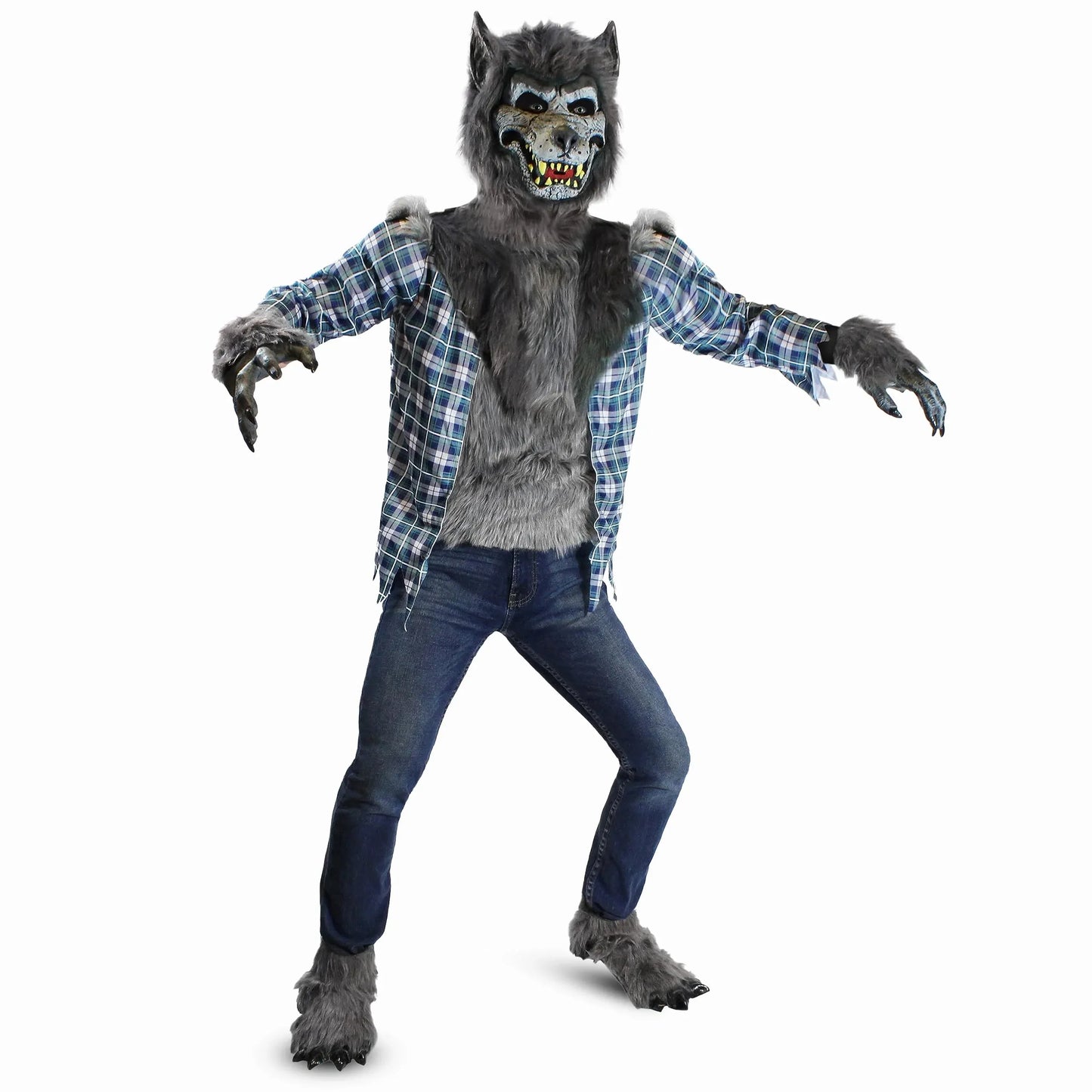 Syncfun Boys Howling Werewolf Deluxe Costume Set with Mask, Werewolf Claws Gloves, Boot Covers, Wolf Costume for Kids