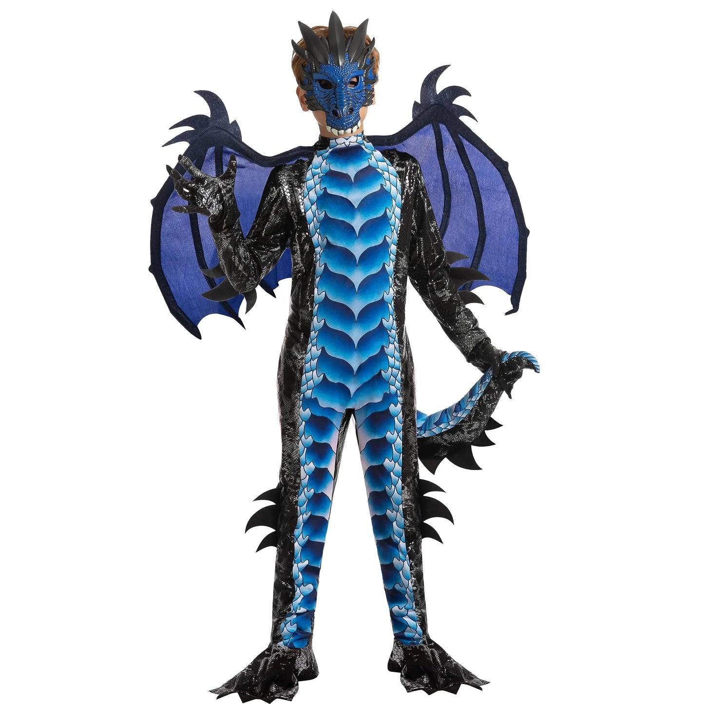 Syncfun Dragon Costume for Kids, Boys Dragon Costume with Dragon Wings, Tail and Mask Set for Toddlers Halloween Dress Up 5-12 Years