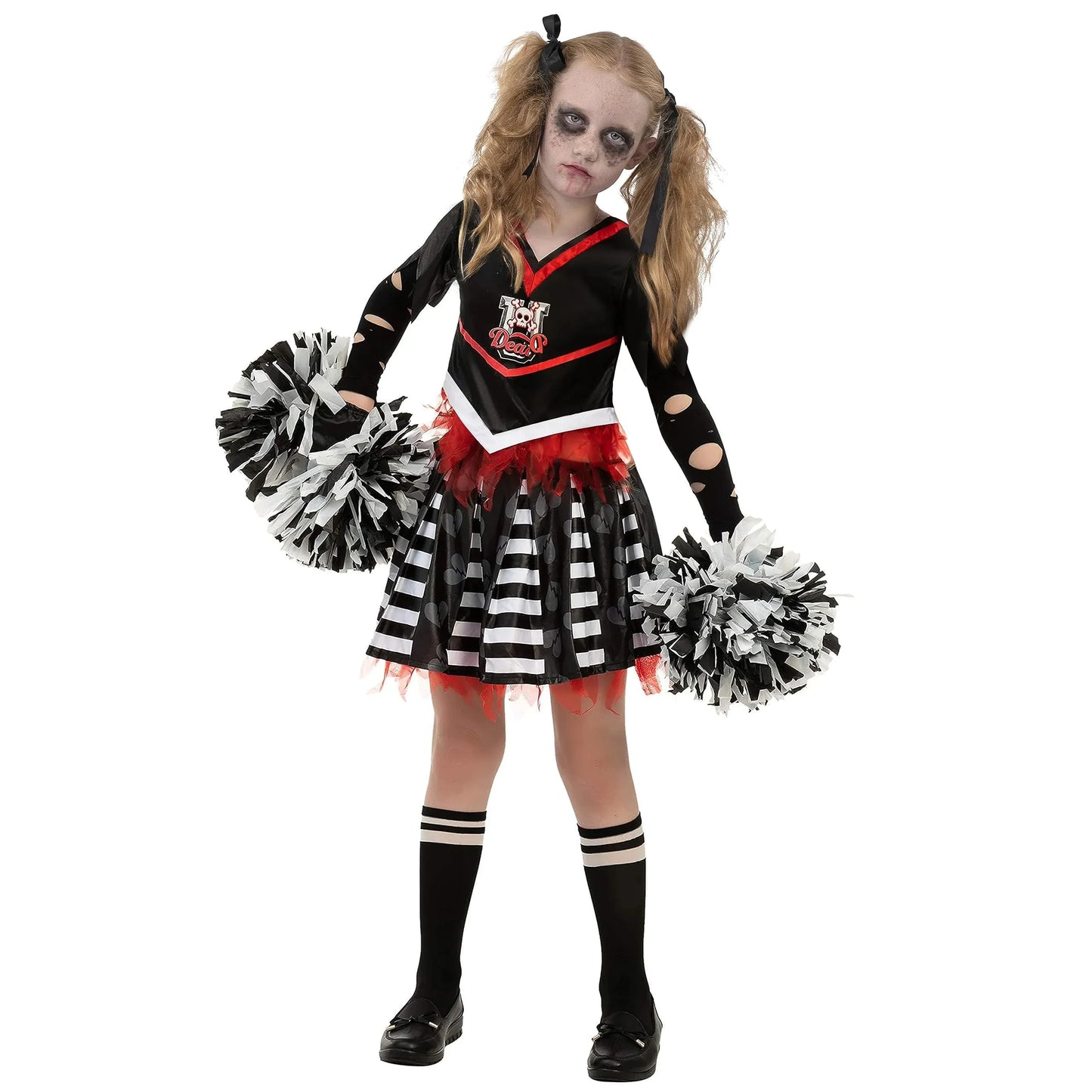 Syncfun Kids Cheerleader Costume, Cheerless Costume for Girls, Scary Cheerleader Costume for Halloween Party Dress Up Age Up to 12 Years