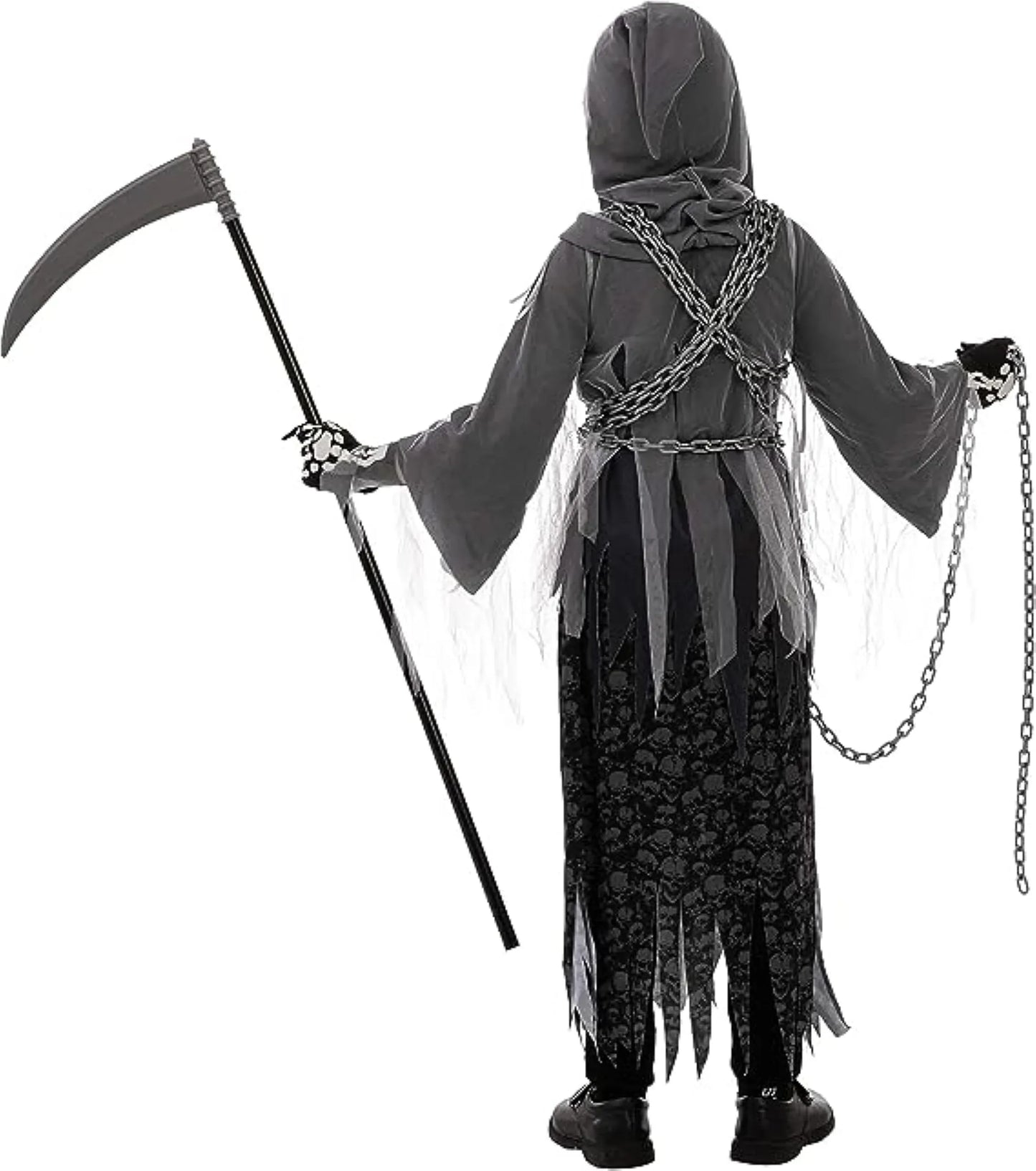 Syncfun Grim Reaper Costume for Kids, Halloween Costume with Glowing Red Eyes for Child Halloween Party Dress Up 8-14 Years