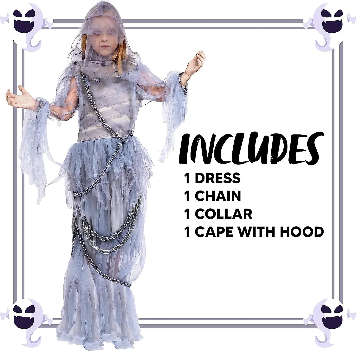 Syncfun Haunting Beauty Ghost Girl Costume, Scary Ghost Dress Midnight Costume for Halloween Dress Up Party Role Playing Cosplay