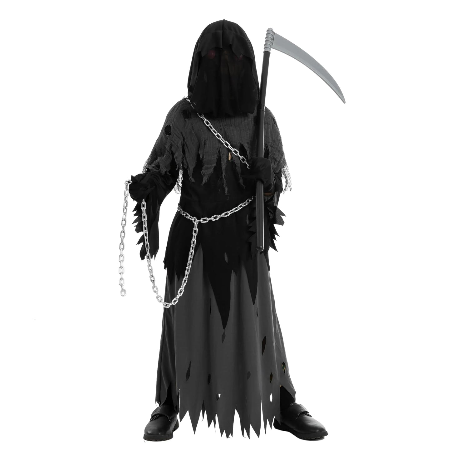 Syncfun Child Glowing Eyes Grim Reaper Costume, Phantom Costume for Kids Halloween Fancy Dress Up 5-12 Years