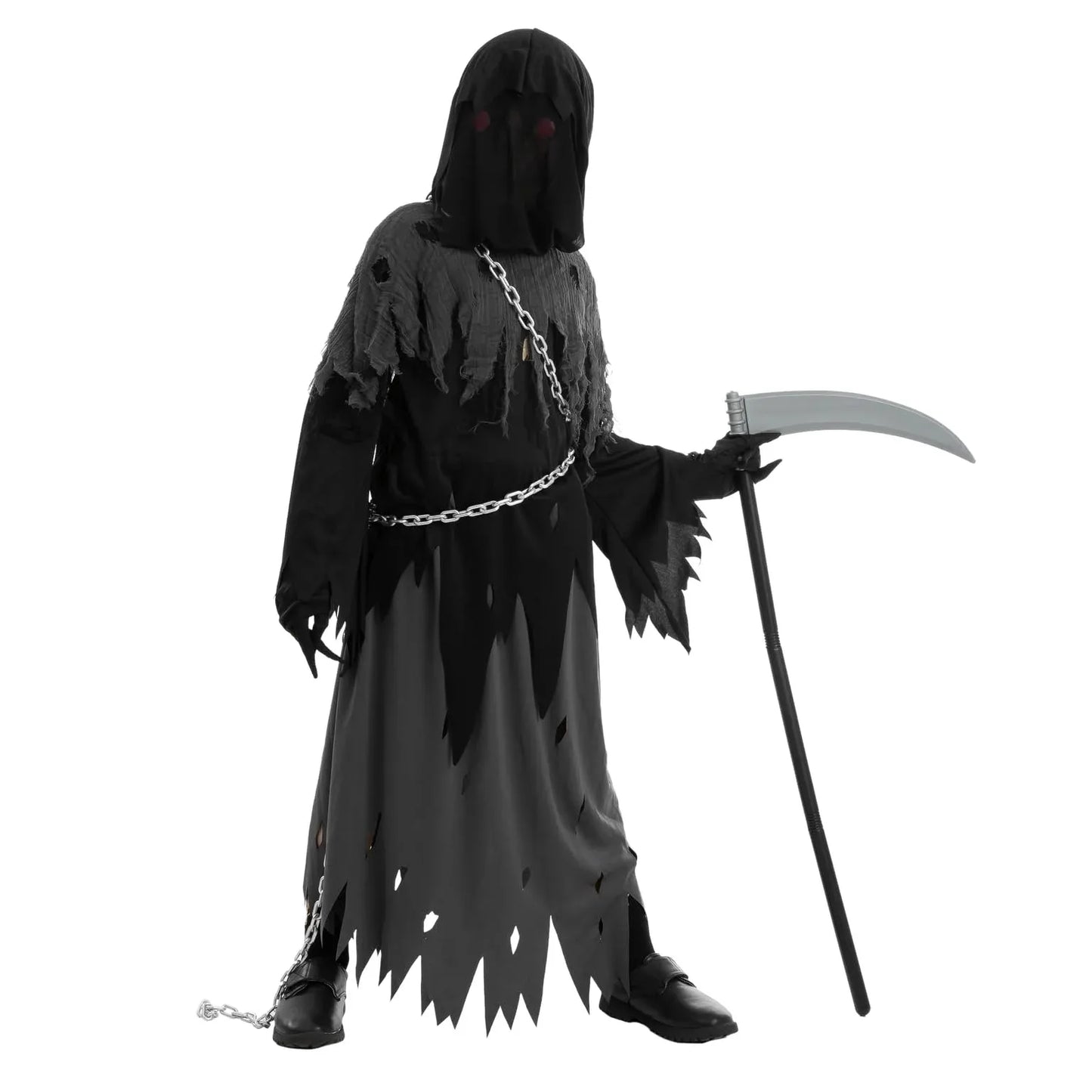 Syncfun Child Glowing Eyes Grim Reaper Costume, Phantom Costume for Kids Halloween Fancy Dress Up 5-12 Years