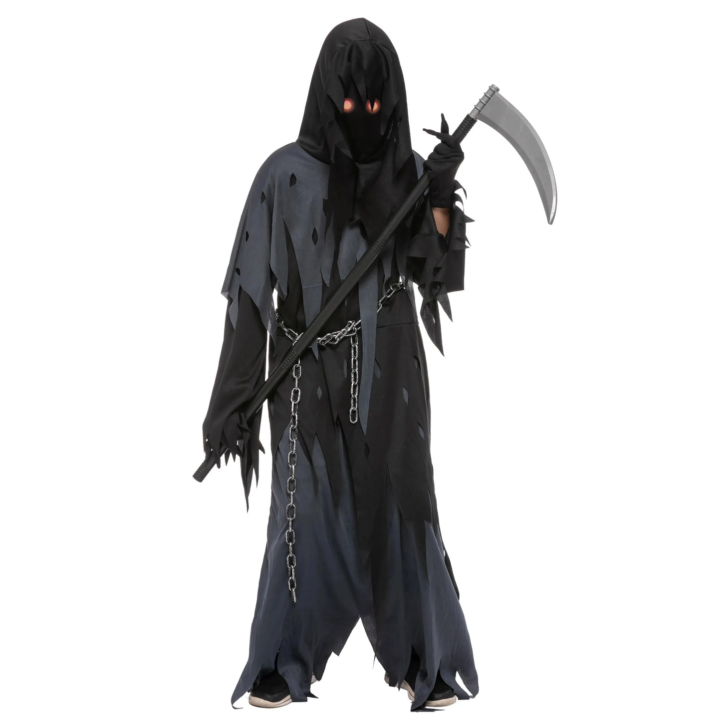 Syncfun Glowing Eyes Grim Reaper Costume for Kids, Dark Knight Reaper Phantom Costume for Halloween Dress Up Role Playing Cosplay 5-12 Years