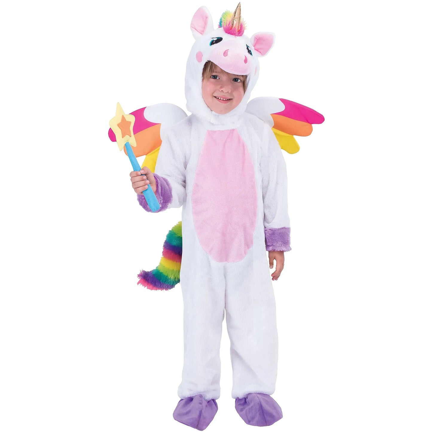 Syncfun Unicorn Costume for Kids Toddlers, One Piece Jumpsuit with Wings and Star Wand for Girls Halloween Dress Up Party 0-7 Years