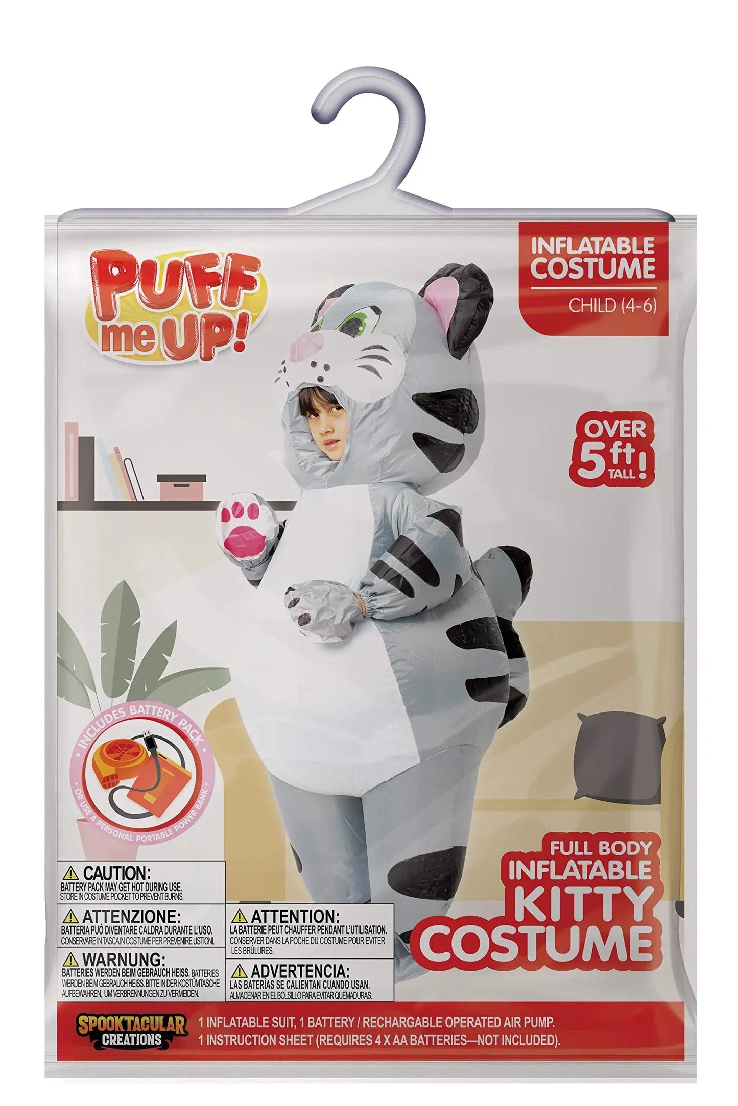 Syncfun Cat Full Body Inflatable Animal Costume for Child, Unisex Inflatable Costume, kitty for Halloween Halloween, Kitten Role Play,M