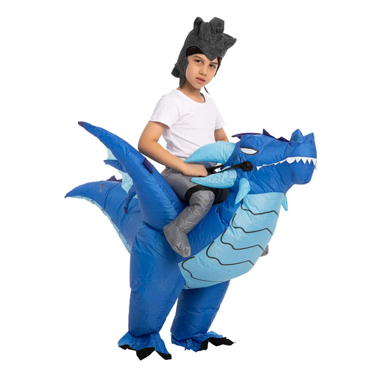 Syncfun Inflatable Costume for Kids, Ride An Ice Dragon Halloween Costume with Hat, Cool Ride On Blow Up Dragon Costume for Party Dress Up