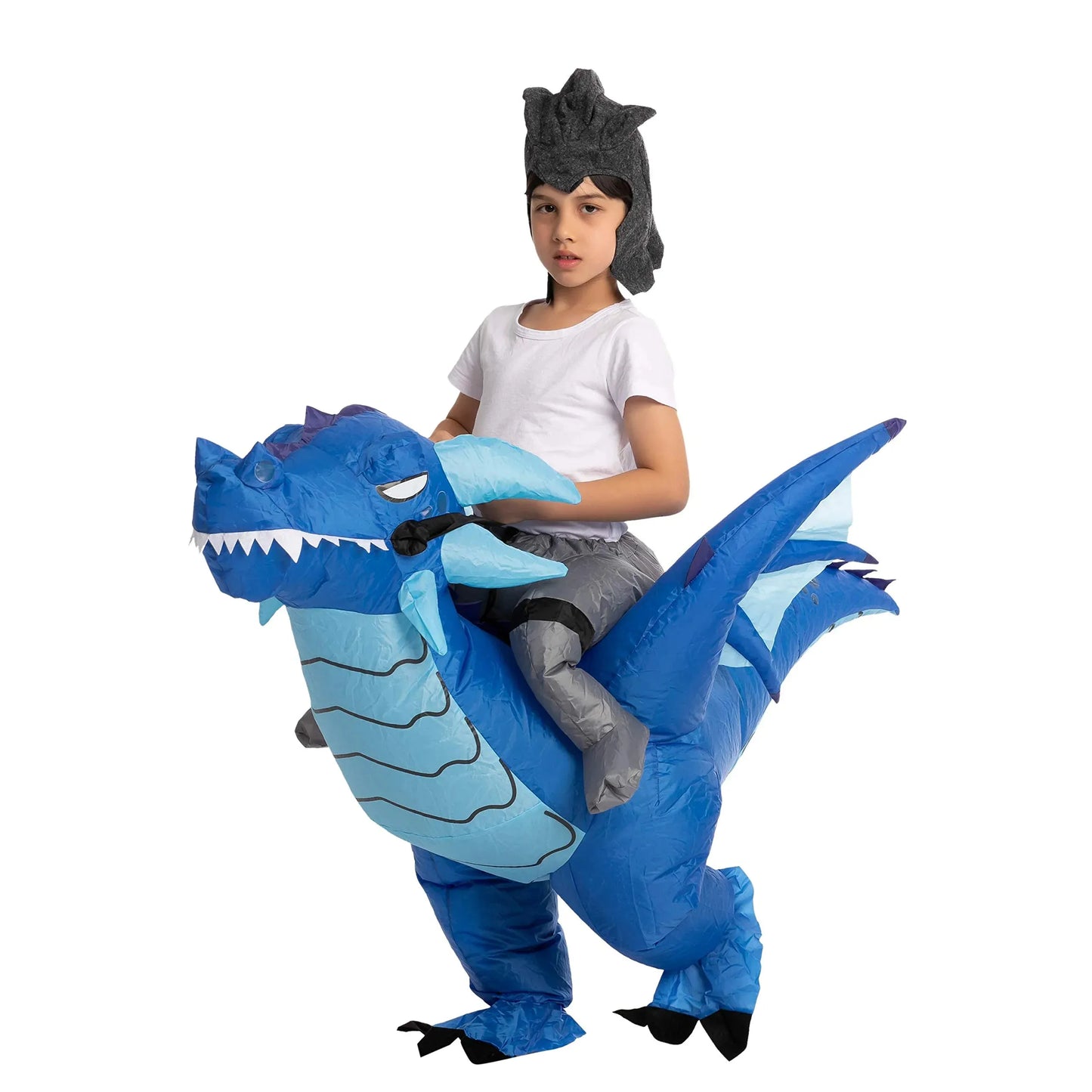 Syncfun Inflatable Costume for Kids, Ride An Ice Dragon Halloween Costume with Hat, Cool Ride On Blow Up Dragon Costume for Party Dress Up