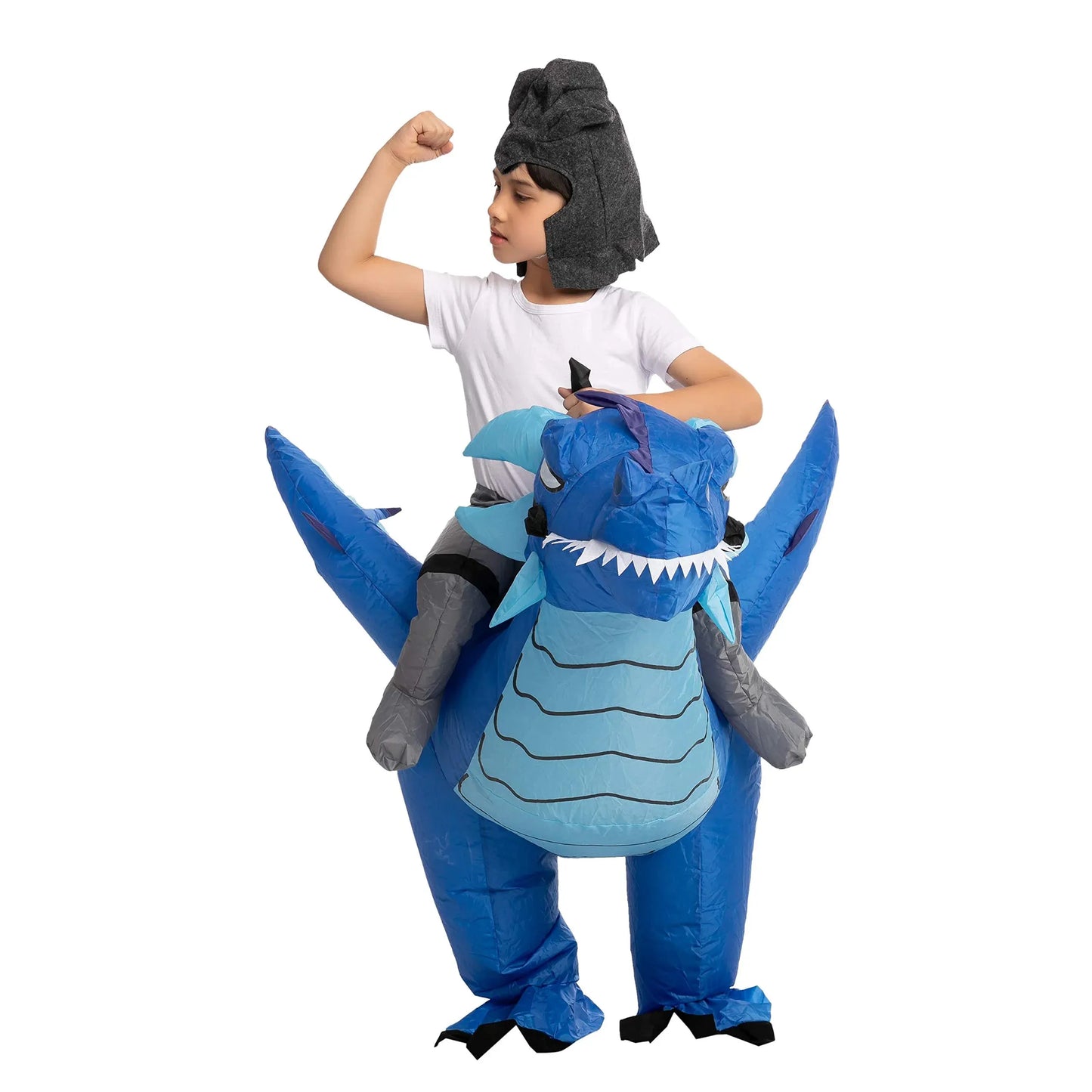 Syncfun Inflatable Costume for Kids, Ride An Ice Dragon Halloween Costume with Hat, Cool Ride On Blow Up Dragon Costume for Party Dress Up