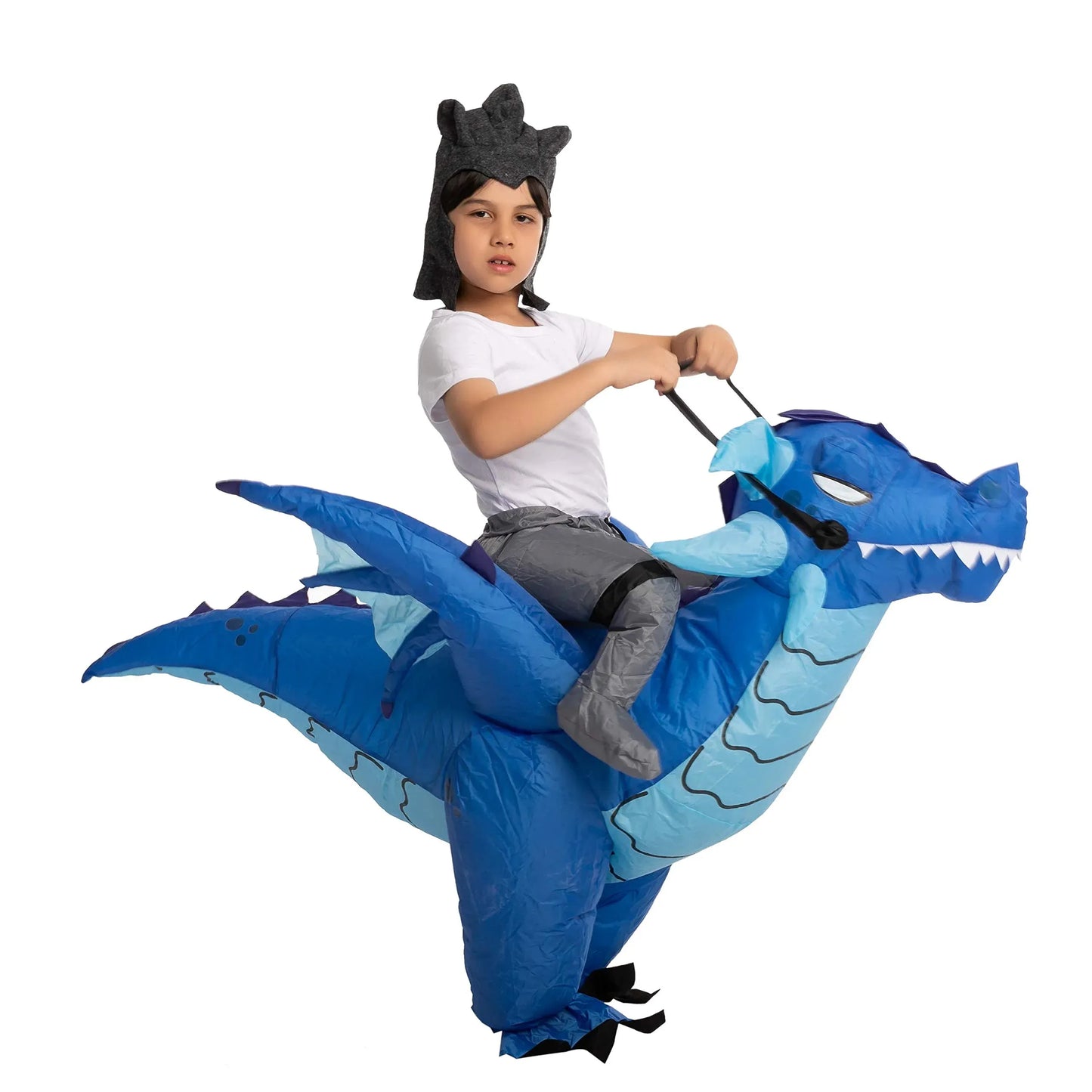 Syncfun Inflatable Costume for Kids, Ride An Ice Dragon Halloween Costume with Hat, Cool Ride On Blow Up Dragon Costume for Party Dress Up