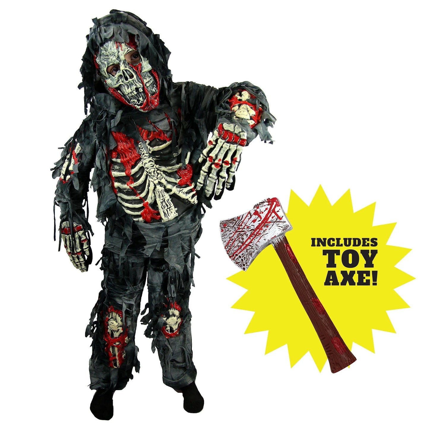 Syncfun Zombie Costume, Scary Halloween Zombie Costume for Boys, Monsters Costume with Toy Axe