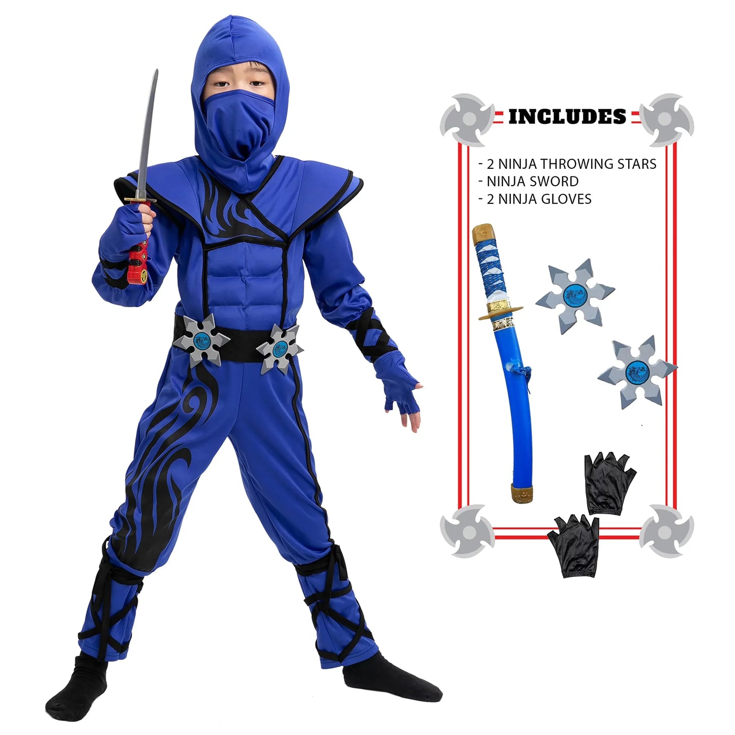 Syncfun Striking Blue Ninja Costume for Child Stealth Costume Halloween Kids Kung Fu Outfit,S