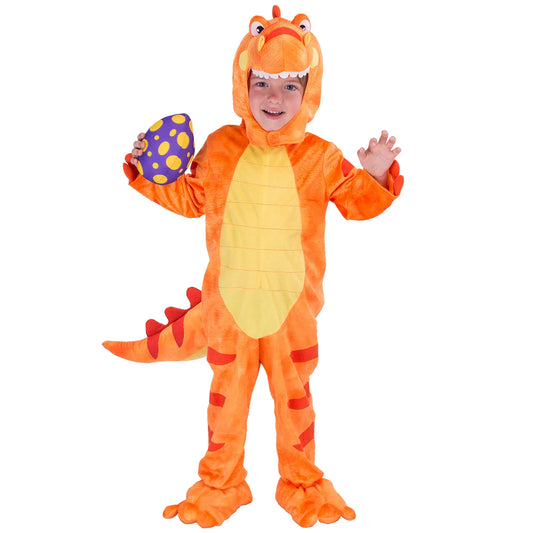 Syncfun Dinosaur T-Rex Realistic Orange Costume for Kids, with Toy Egg Halloween Dress Up-S