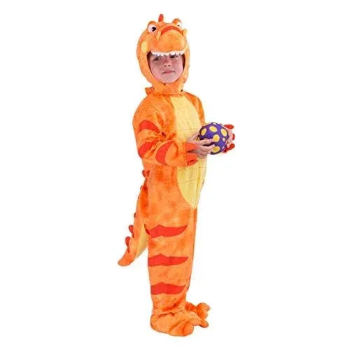 Syncfun Dinosaur T-Rex Realistic Orange Costume for Kids, with Toy Egg Halloween Dress Up-S