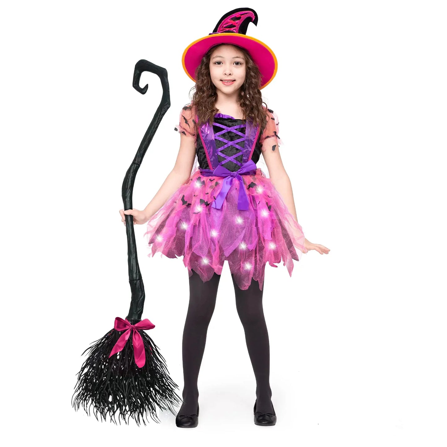 Syncfun Child Girl Light Up Witch Costume, Halloween Cosplay Dress Up (Small (5-7 yr))