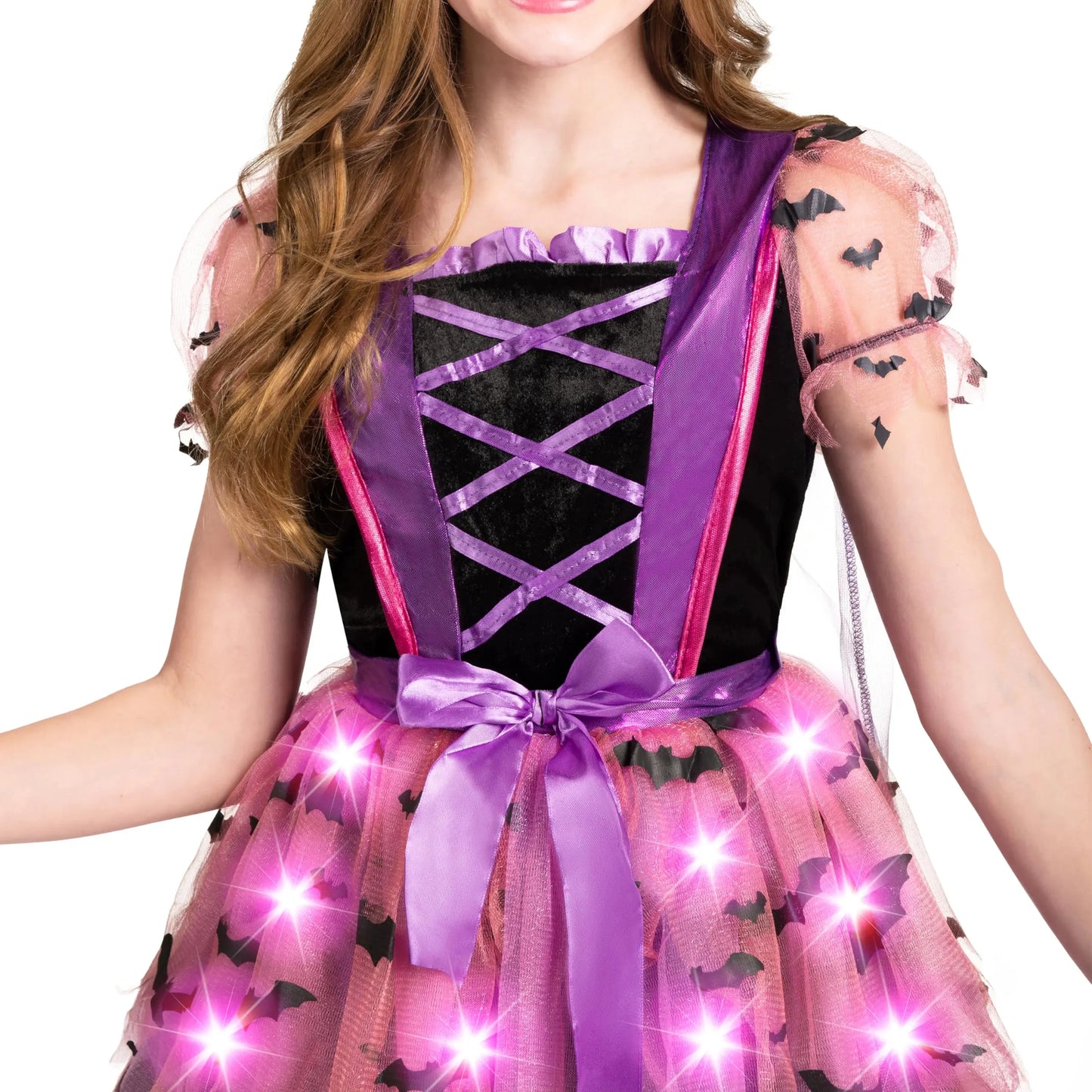 Syncfun Child Girl Light Up Witch Costume, Halloween Cosplay Dress Up (Small (5-7 yr))