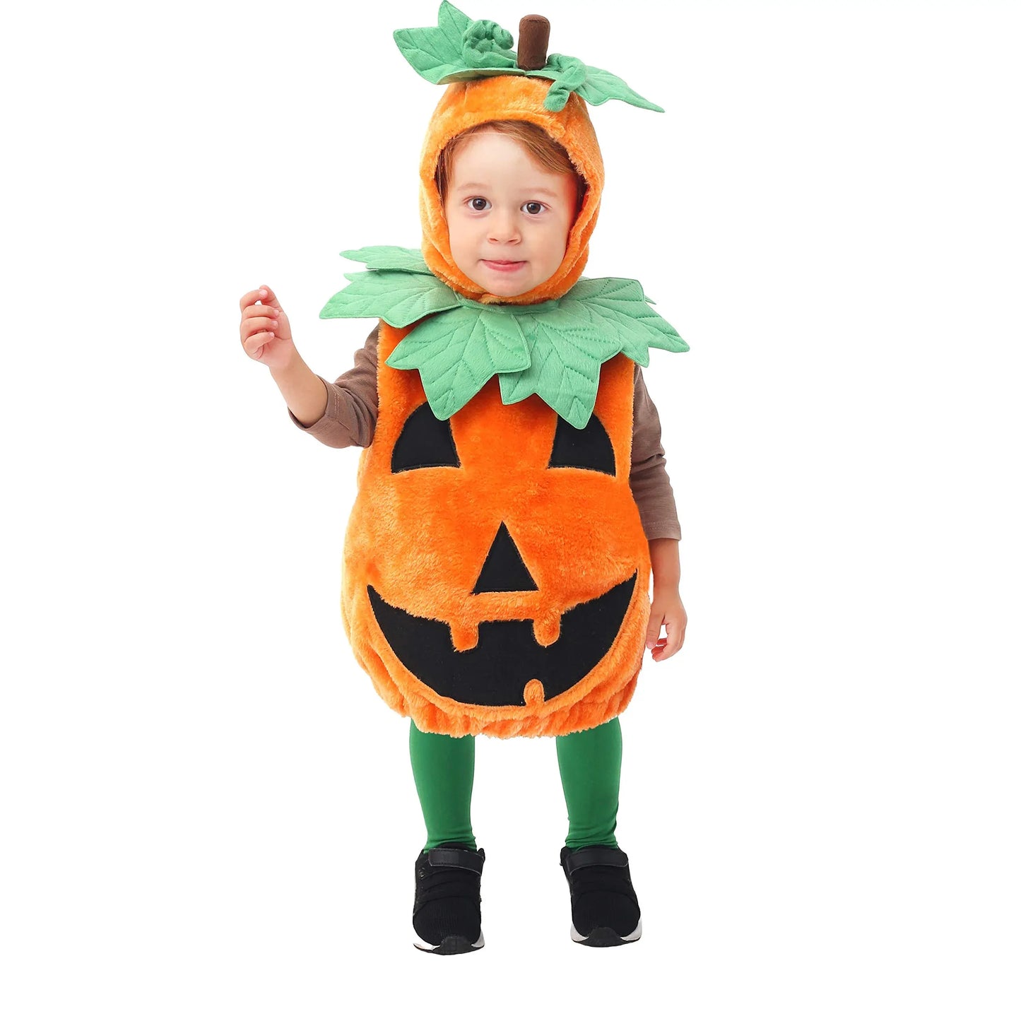 Syncfun Pumpkin Costume with Plush Green leaves for Kids Halloween Dress Up, Pumpkin Themed Party
