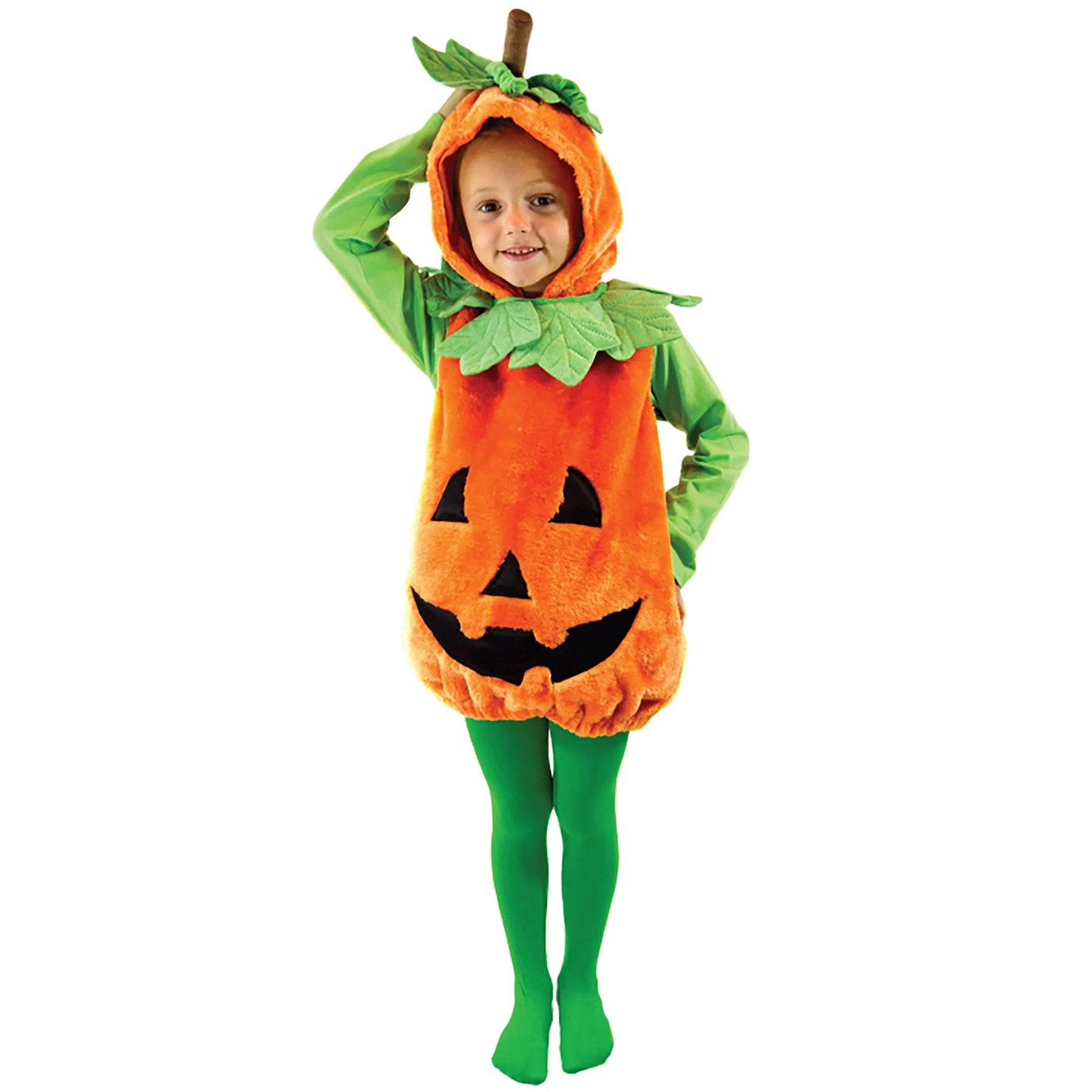 Syncfun Pumpkin Costume with Plush Green leaves for Kids Halloween Dress Up, Pumpkin Themed Party