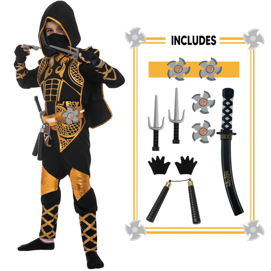 Syncfun Golden Ninja Costume for Kids Boys Halloween Dress Up Age Up to 12 Years