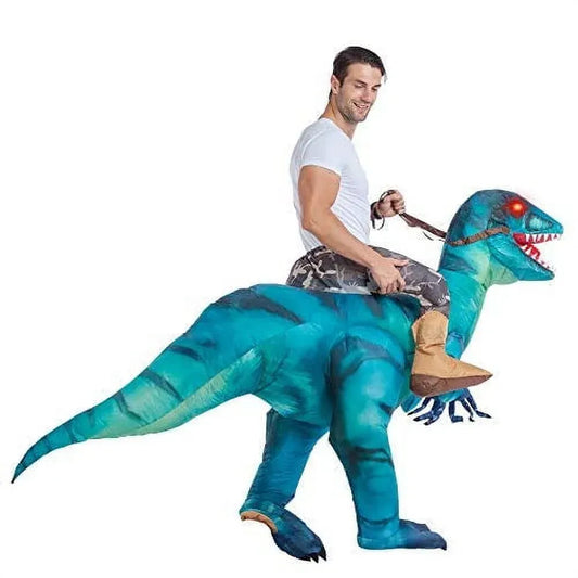 Syncfun Inflatable Costume Dinosaur Riding a Raptor Air Blow-up Deluxe Halloween Costume - Adult Size