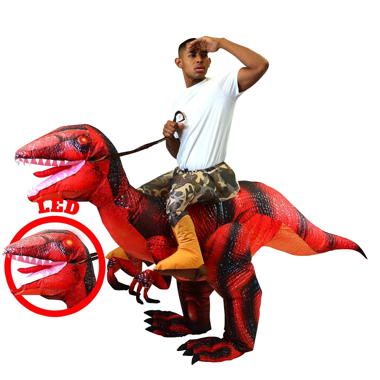 Syncfun Inflatable Costume Dinosaur for Adult, Riding a Raptor Air Blow-up Men Halloween Costume Dress UP