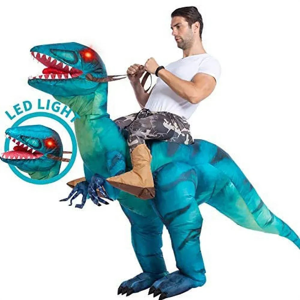 Syncfun Inflatable Costume Dinosaur Riding a Raptor Air Blow-up Deluxe Halloween Costume - Adult Size