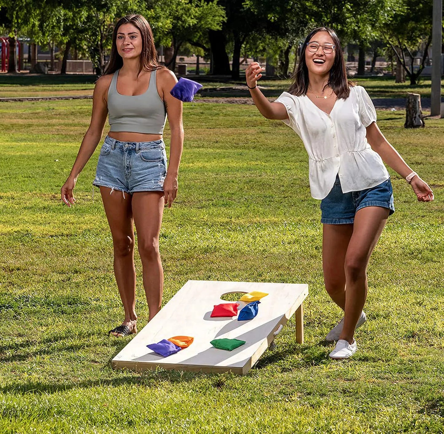 Syncfun 16Pcs Cornhole Bags for Tossing , Durable Bean Bags Toss Game Set, Outside Lawn Yard Party Game for Kids & Adults