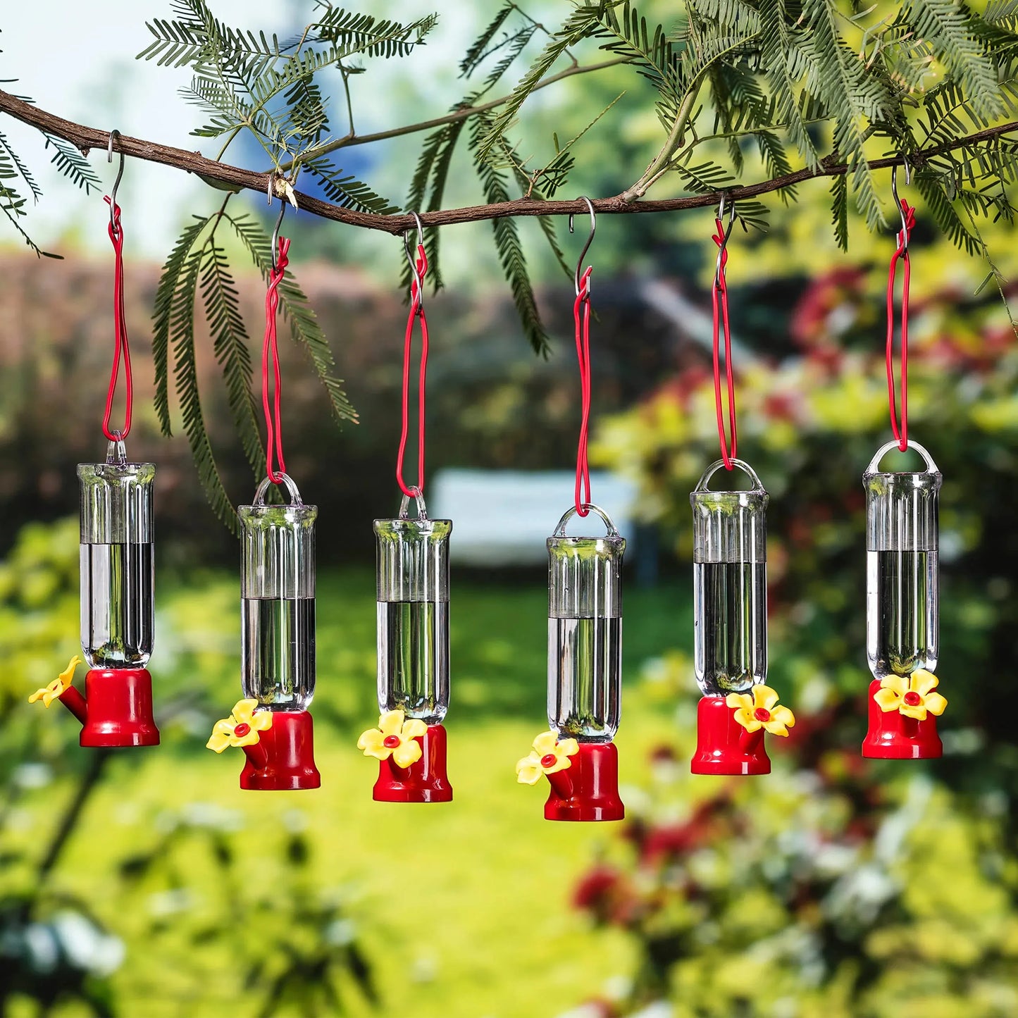 Syncfun 6 Pack Hummingbird Feeders For Outdoors, Hummingbird Feeder With Hanging Wires For Patio, Lawn, Backyard, Garden, Easy To Clean