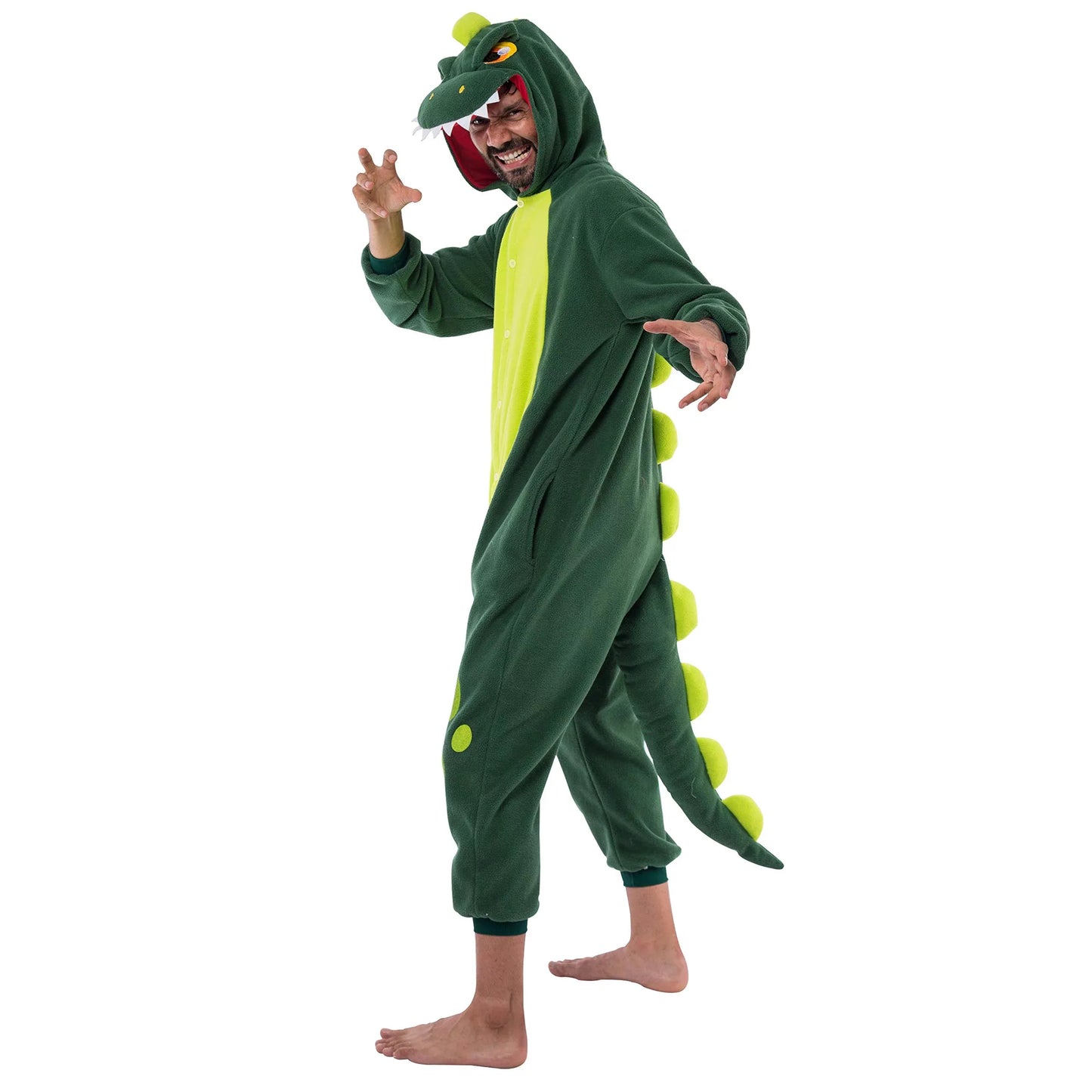 Syncfun Dinosaur Pajamas Plush for Adult, Halloween Costume for Dress Up Cosplay, Unisex Dinosaur Suit Cute Green-XL