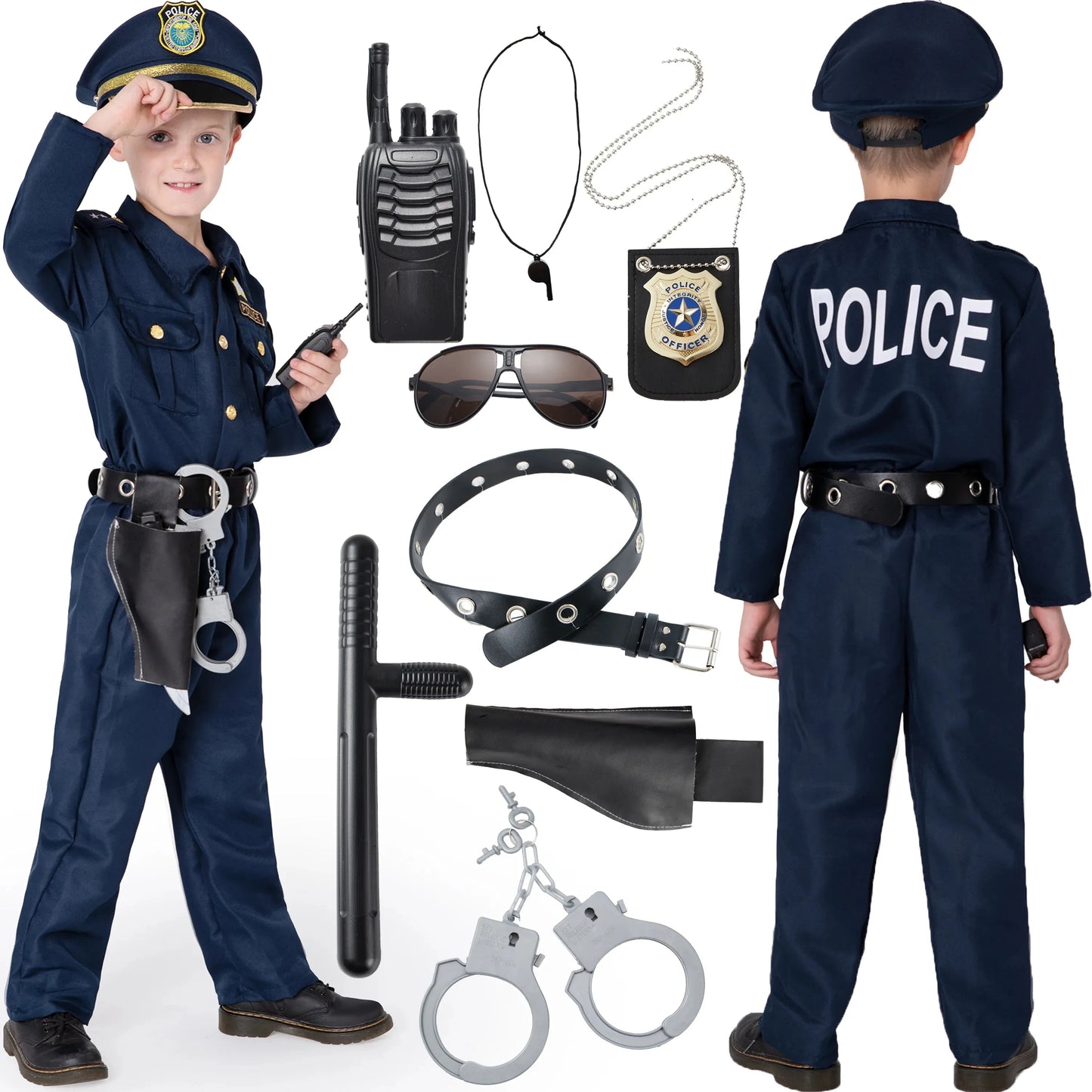 Syncfun Police Officer Costume Set for Boys, Police Man Pretend Kit Halloween Costume Cosplay for Toddler Kids 3-10 Years