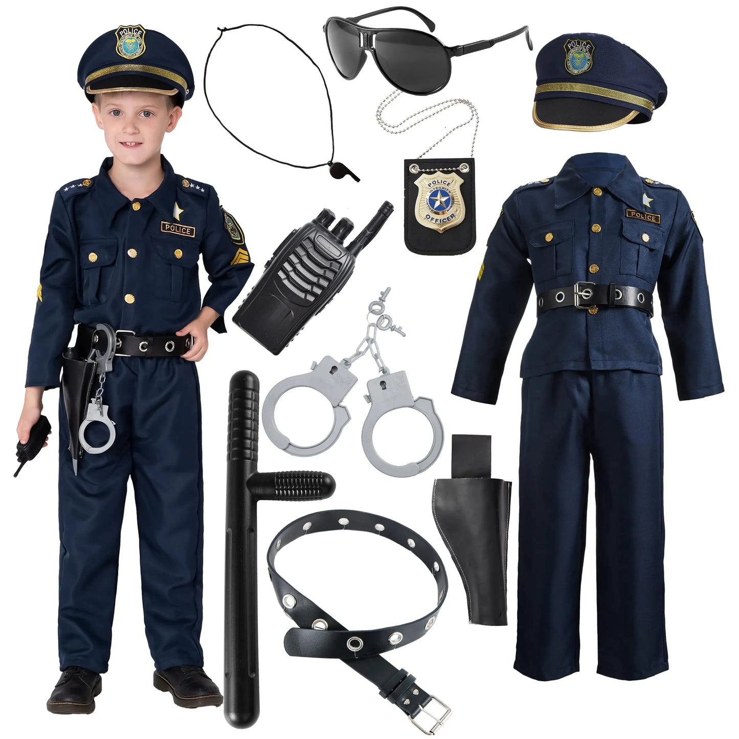 Syncfun Police Officer Costume Set for Boys, Police Man Pretend Kit Halloween Costume Cosplay for Toddler Kids 3-10 Years