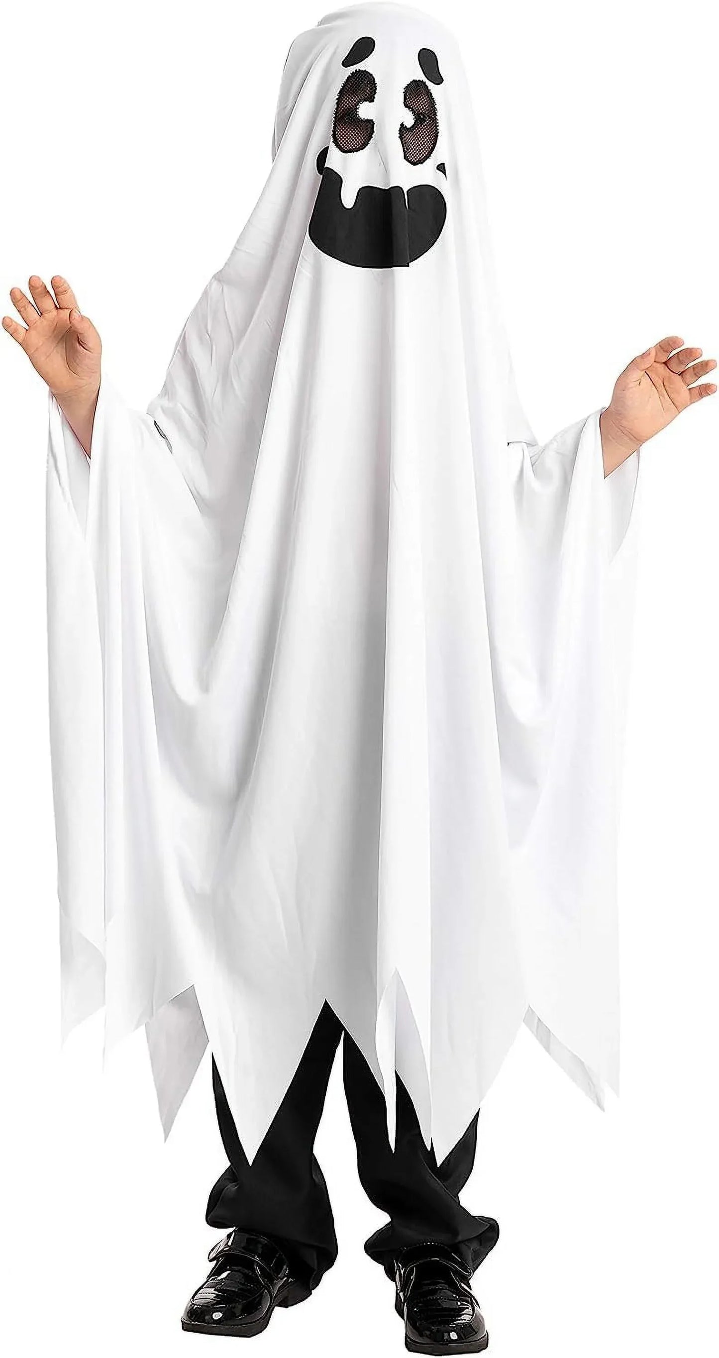 Syncfun White Ghost Costumes for Kids, Smile Ghost Costume with Pumpkin Basket for Halloween Spooky Trick-or-Treating Role Playing Cosplay 3-7 Years