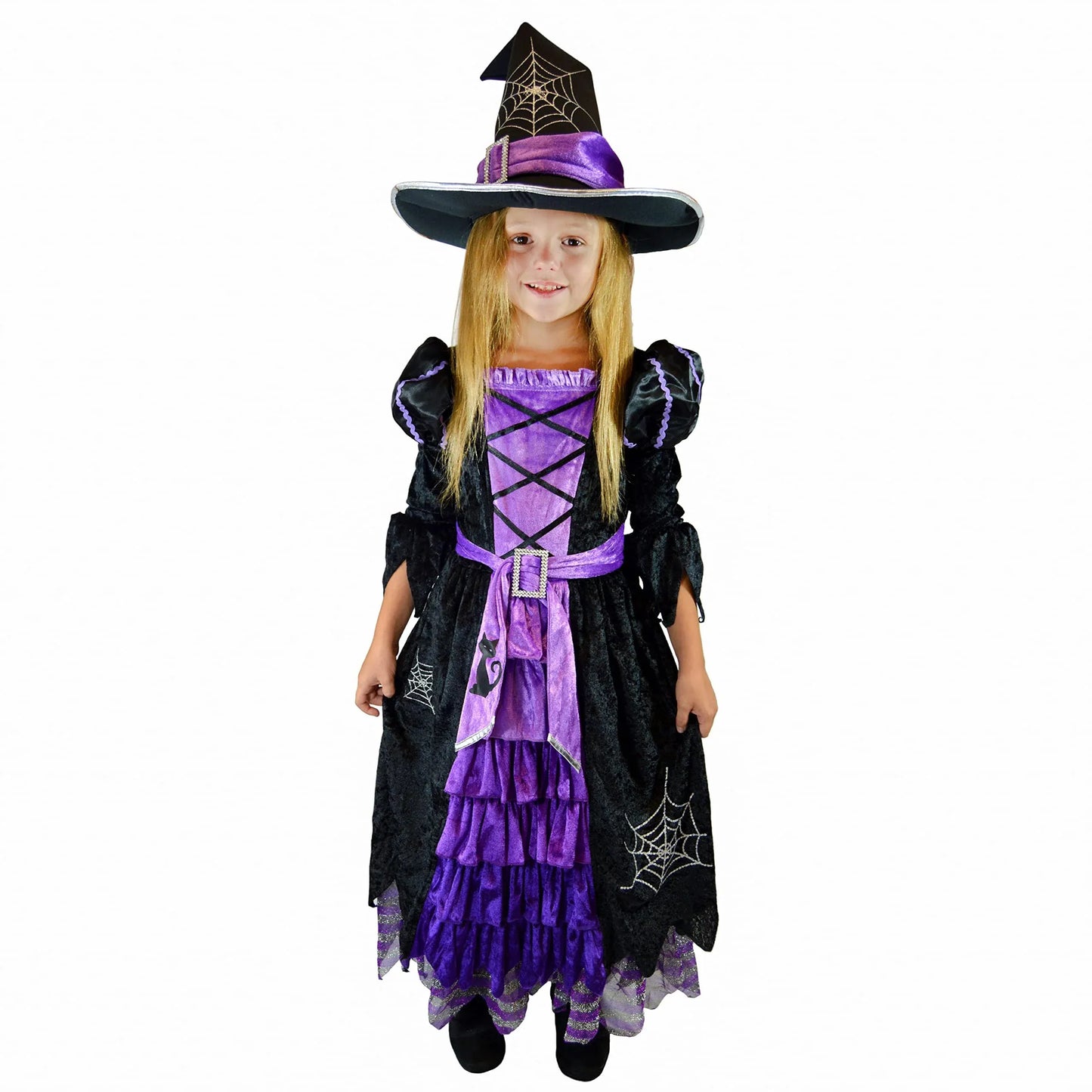 Syncfun Witch Costume Set for Girls, Halloween Fancy-Dress with Broom Hat for Toddler Kids Halloween Party Dress Up 3-14 Years