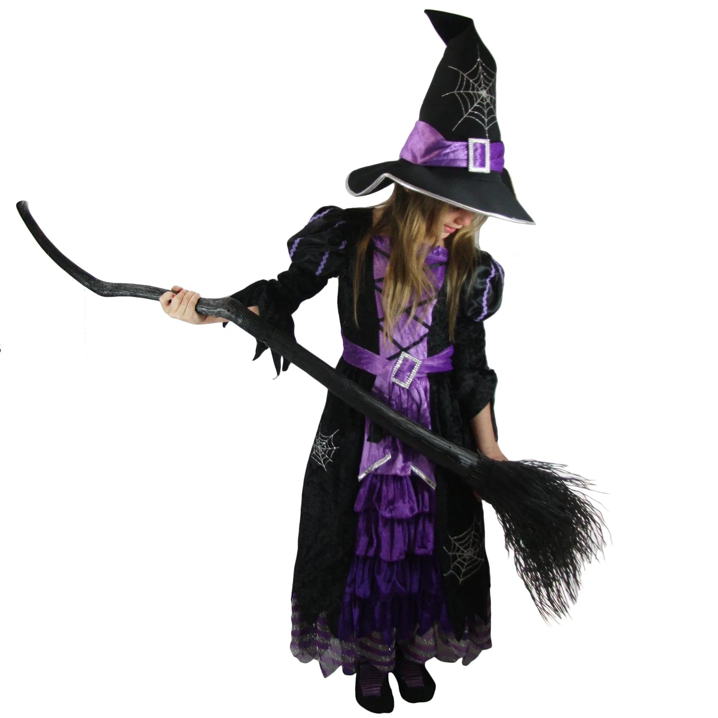 Syncfun Witch Costume Set for Girls, Halloween Fancy-Dress with Broom Hat for Toddler Kids Halloween Party Dress Up 3-14 Years