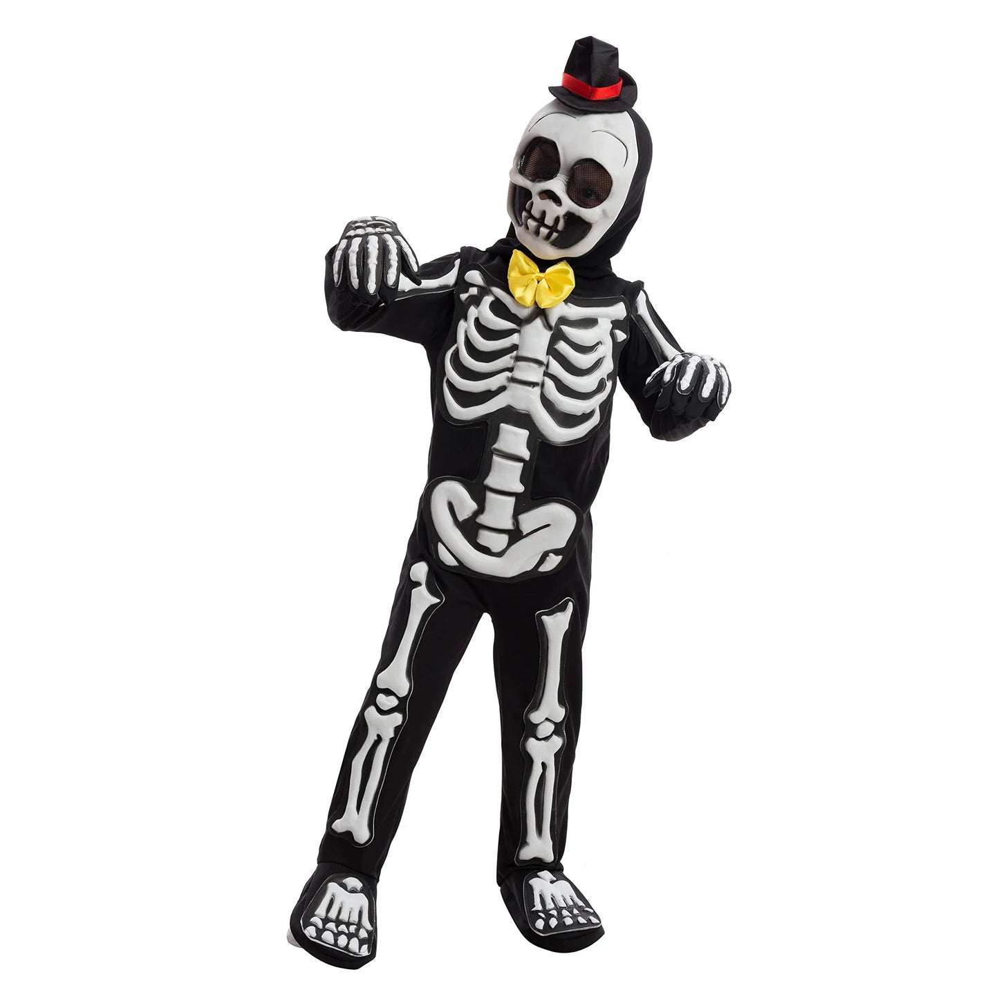 Syncfun Glows in the Dark Skeleton Costume for Kids, Black Skelebones Jumpsuit, Bone Halloween Costume Dress up