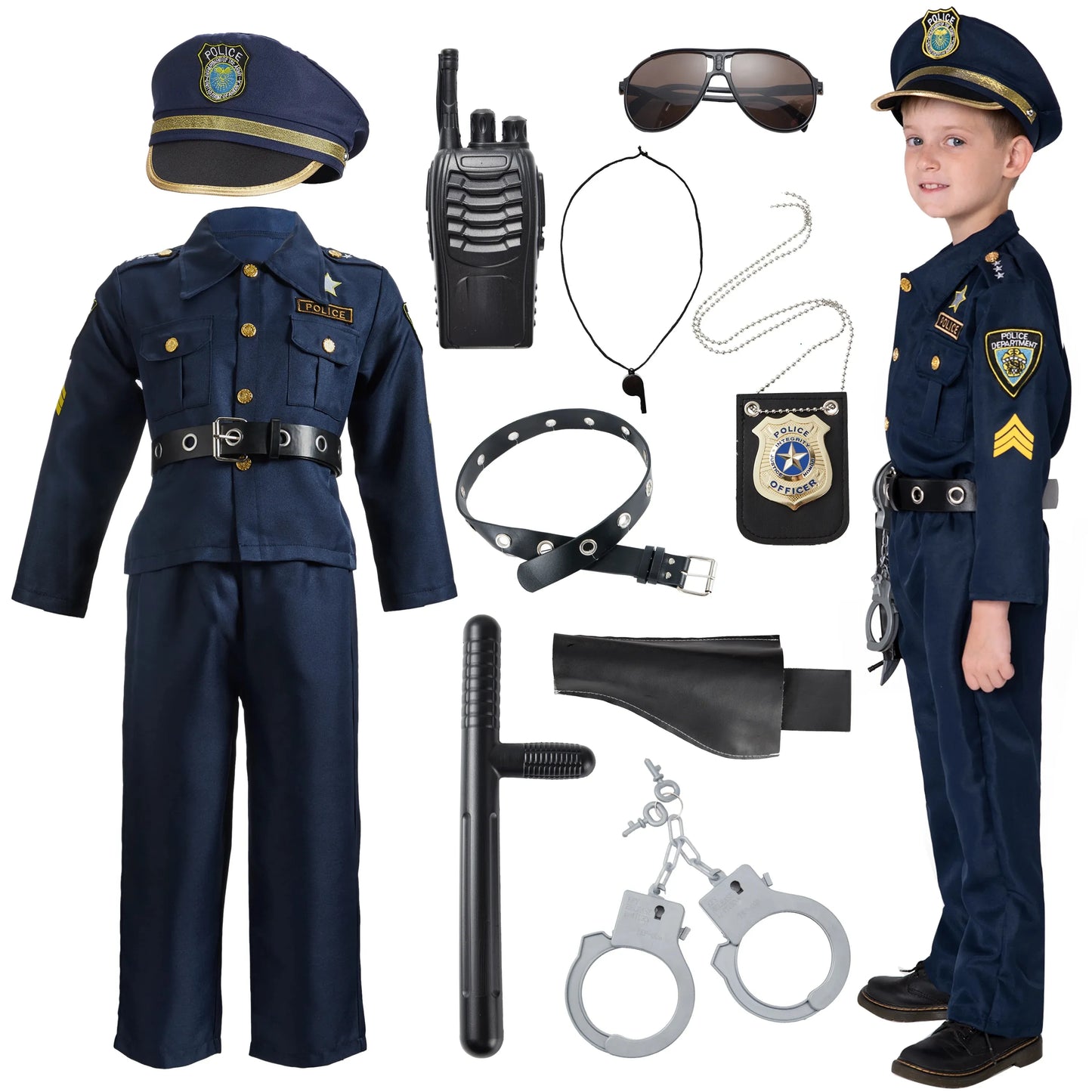 Syncfun Police Officer Costume Set for Boys, Police Man Pretend Kit Halloween Costume Cosplay for Toddler Kids 3-10 Years