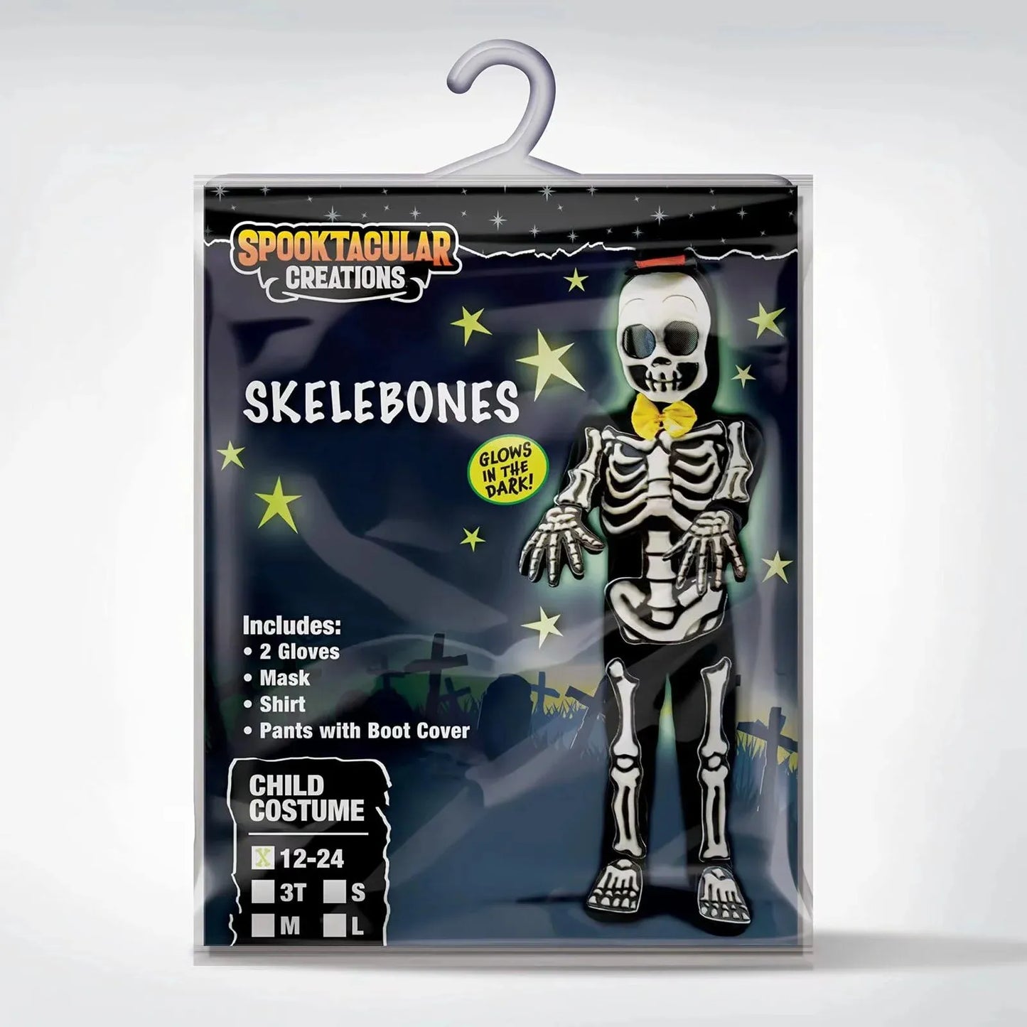 Syncfun Glows in the Dark Skeleton Costume for Kids, Black Skelebones Jumpsuit, Bone Halloween Costume Dress up