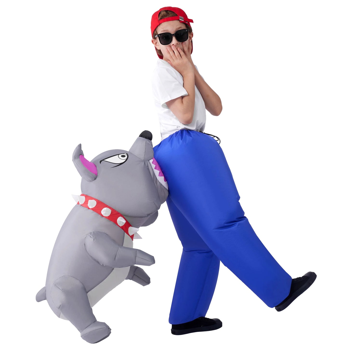 Joyfy Kids Halloween Inflatable Dog Costume, Gray Bite Dog Inflatable Costume, Perfect for Halloween Themed Role Play Parties