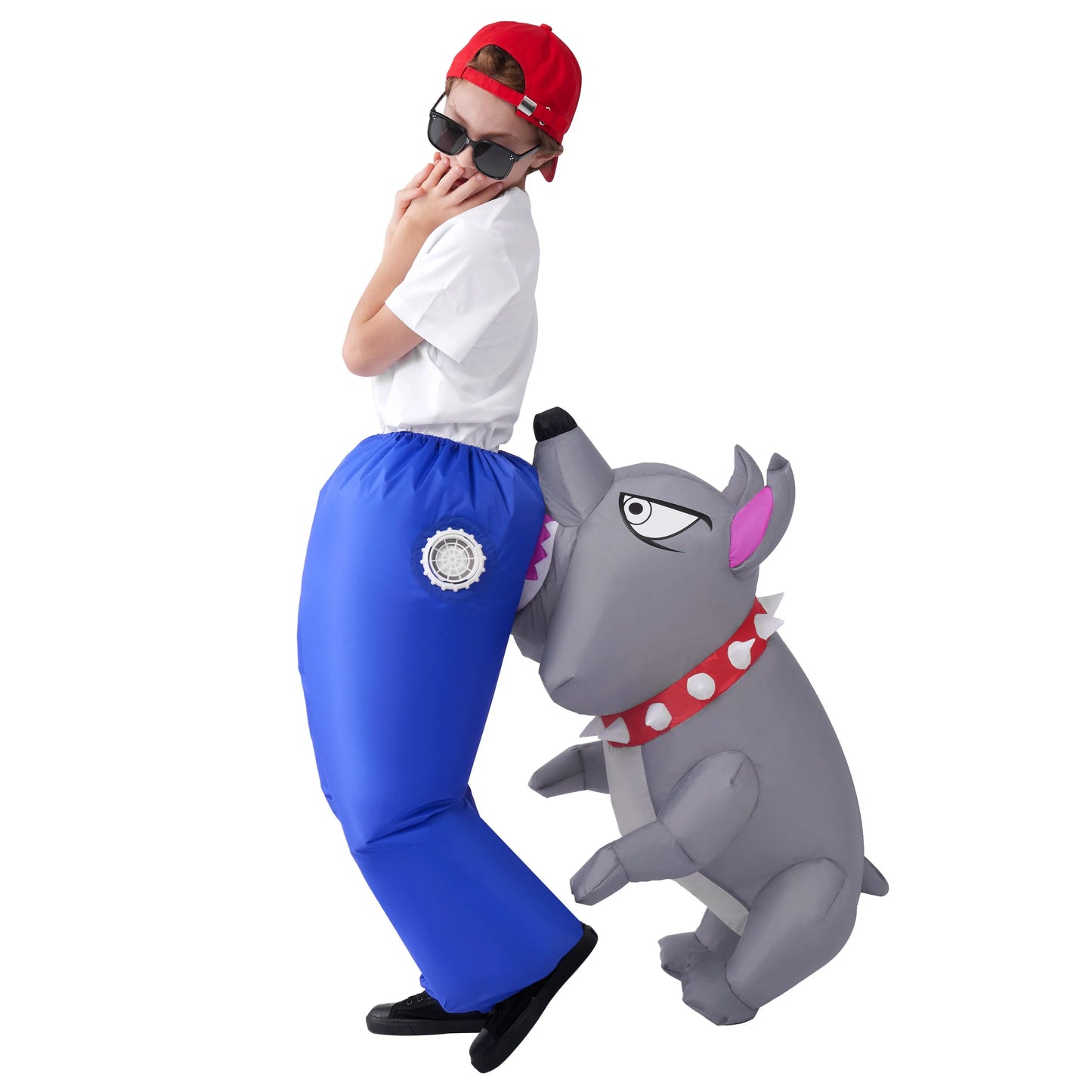Joyfy Kids Halloween Inflatable Dog Costume, Gray Bite Dog Inflatable Costume, Perfect for Halloween Themed Role Play Parties